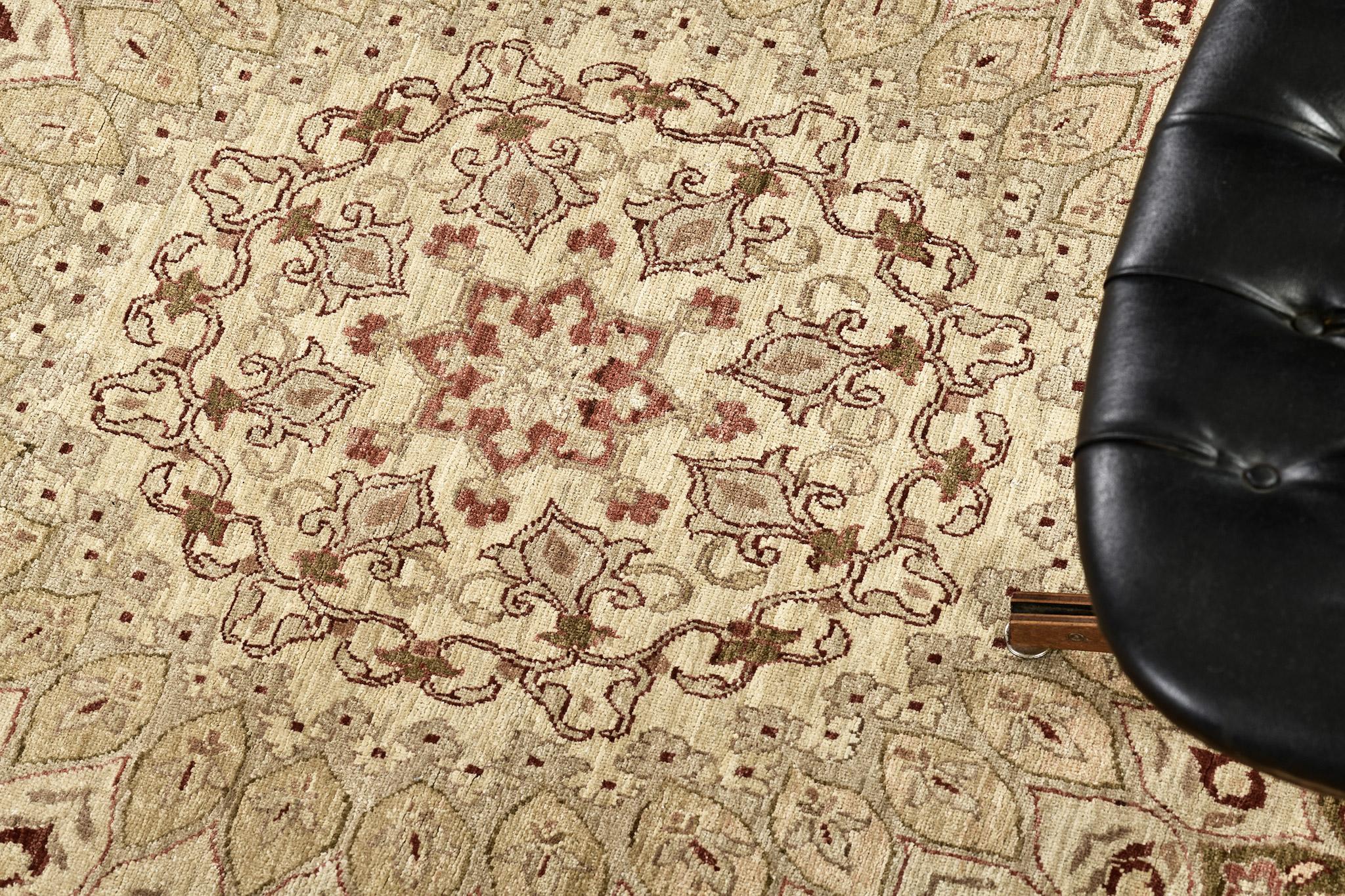 Wool Natural Dye Tabriz Gonbad Design Revival Rug D5038 Fable