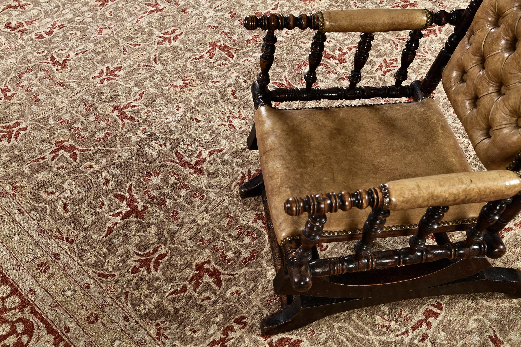 This amazing revival hand spun with vegetable dye, Hadji Jalili Tabriz Rug, is best fit with cozy room ideas. Autumn tones of allover florette designs, leaves, and vines, from field to its borders, are exceptionally coordinated. A New Yorker