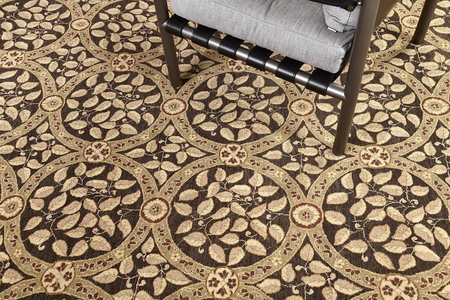 Hand-Knotted Natural Dye Transitional Design Rug For Sale