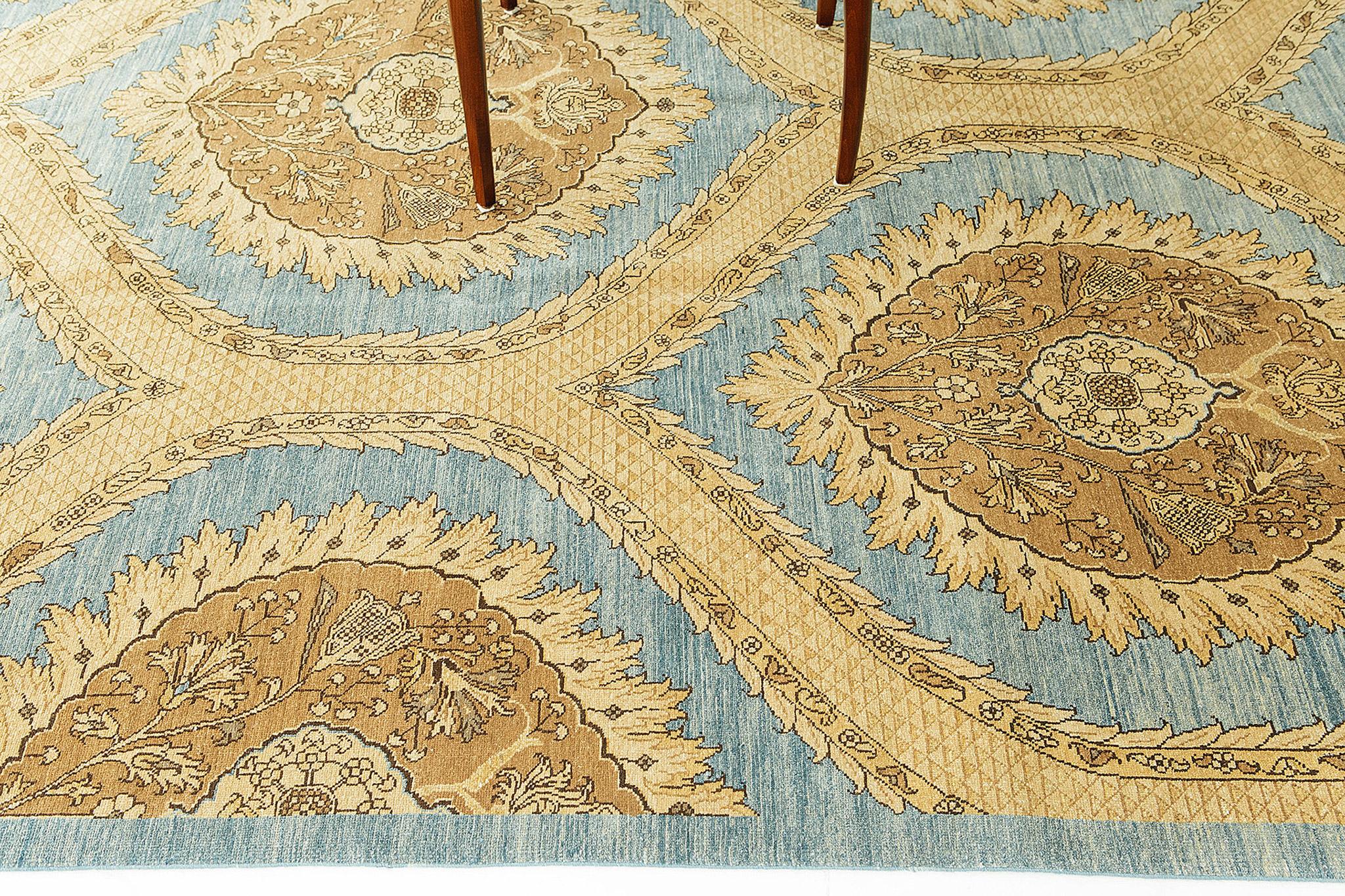 Hand-Knotted Natural Dye Transitional Style Arts and Crafts Rug D5207 Bliss For Sale