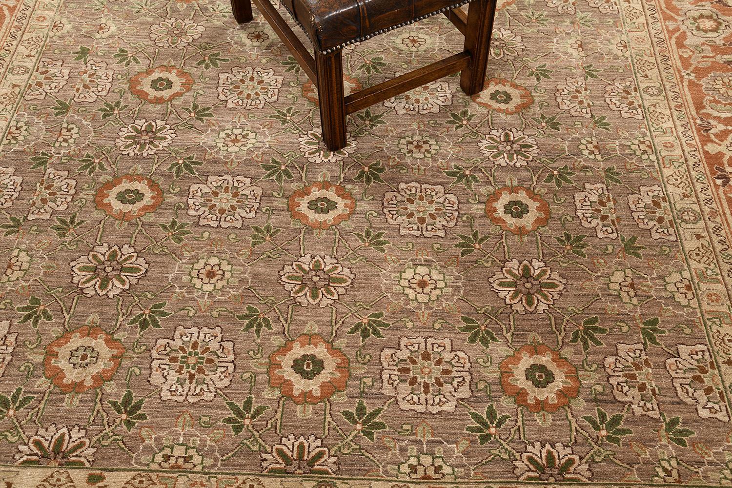 Hand-Knotted Natural Dye Varamin Revival Square Rug For Sale