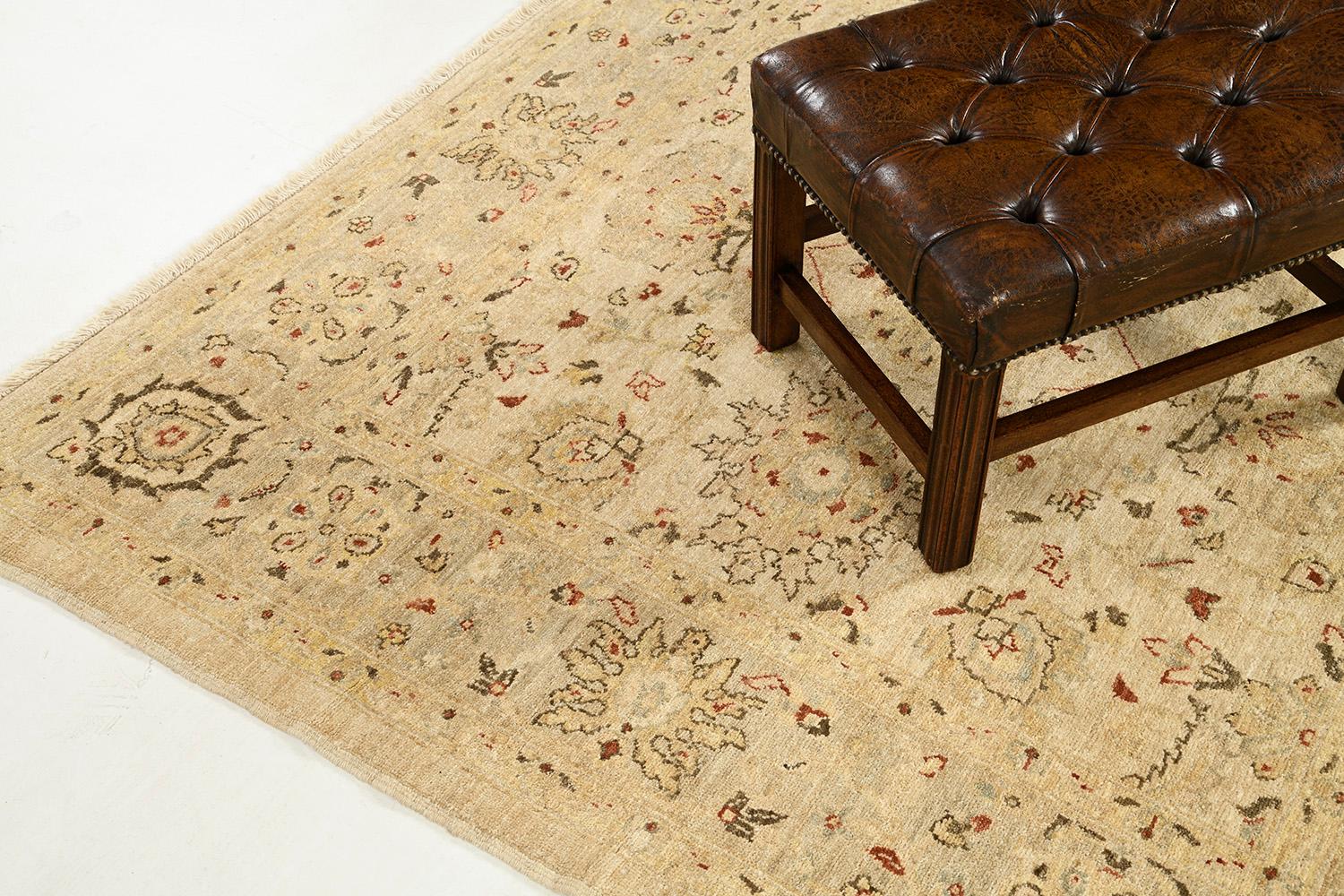 Hand-Knotted Natural Dye Zigler Revival Square Rug For Sale
