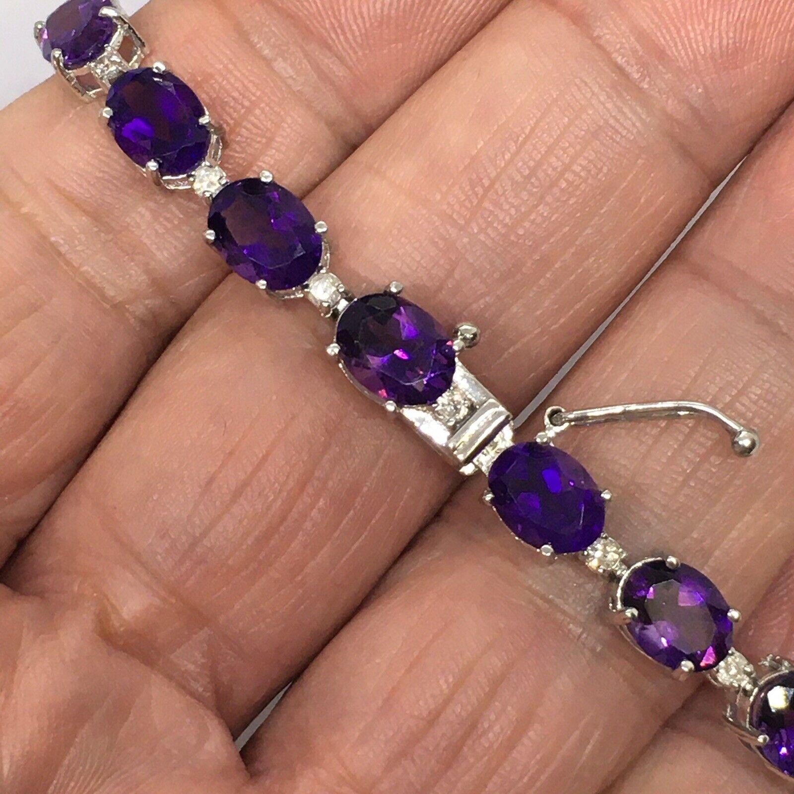 Natural Earth Mind Amethyst Diamond Bracelet 14k White Gold New In New Condition For Sale In Santa Monica, CA