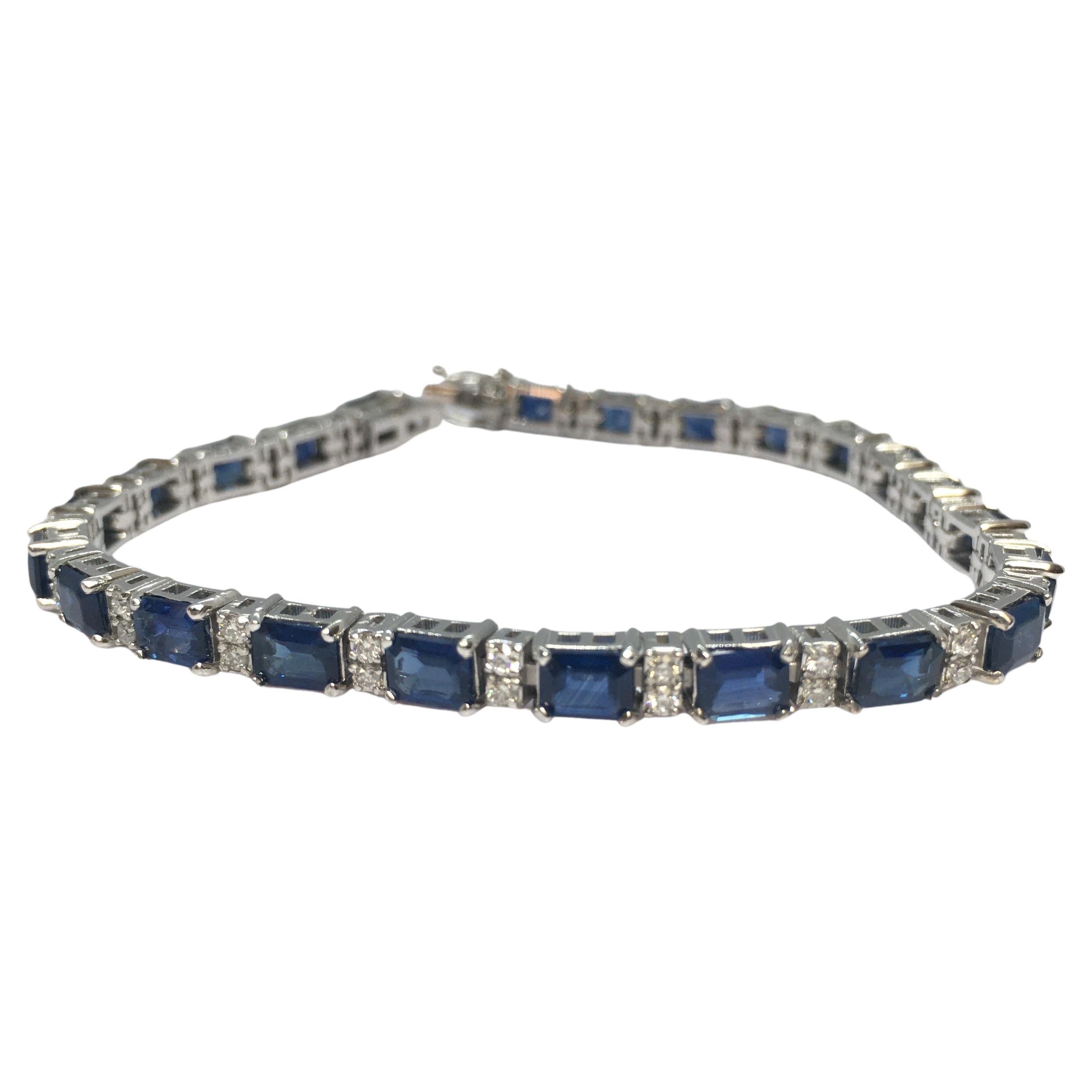 Natural Earth Mind Blue Sapphire Diamond Bracelet 14K White Gold New en vente
