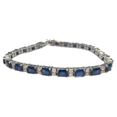 Natural Earth Mind Blue Sapphire Diamond Bracelet 14K White Gold New