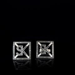 Custom Alphabet Black Diamond White Gold Square Cufflinks