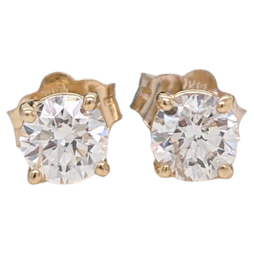 Natural Earth Mined White Diamond Solitaire Studs in Solid 14K Gold Round 4mm