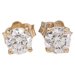 Natural Earth Mined White Diamond Solitaire Studs in Solid 14K Gold Round 4mm