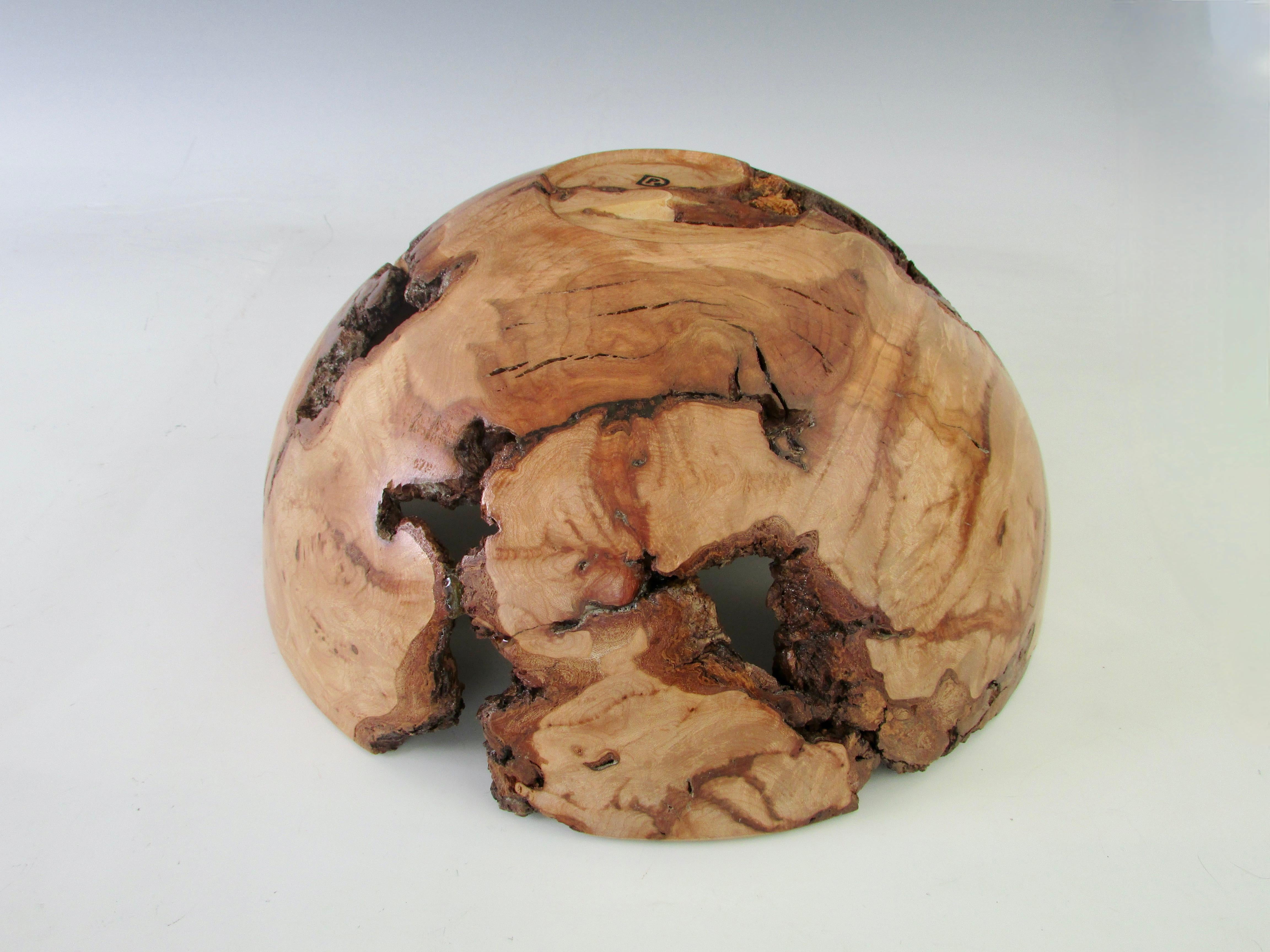 American Craftsman Natural Edge Turned Burl Wood Bowl For Sale