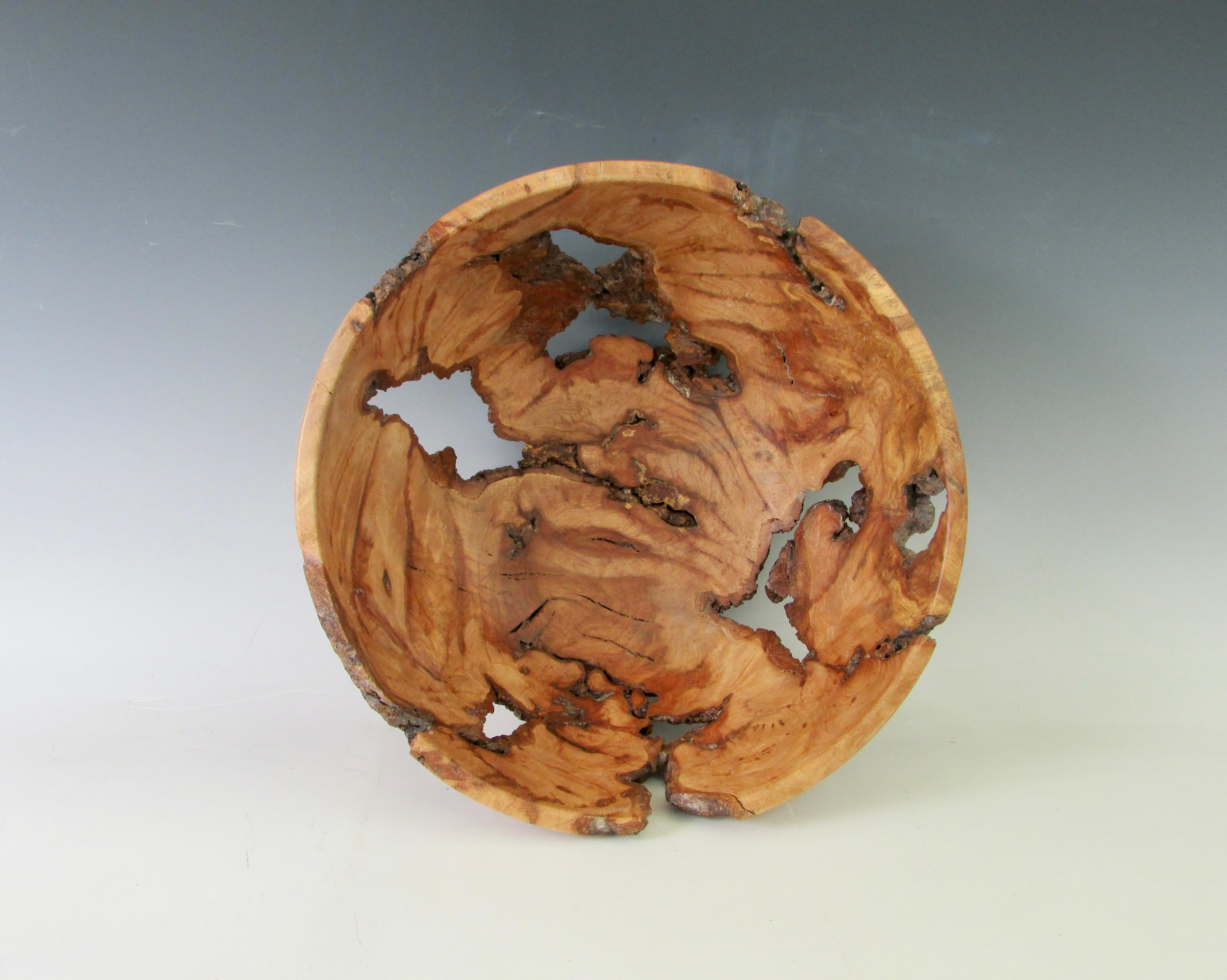 Hand-Crafted Natural Edge Turned Burl Wood Bowl For Sale