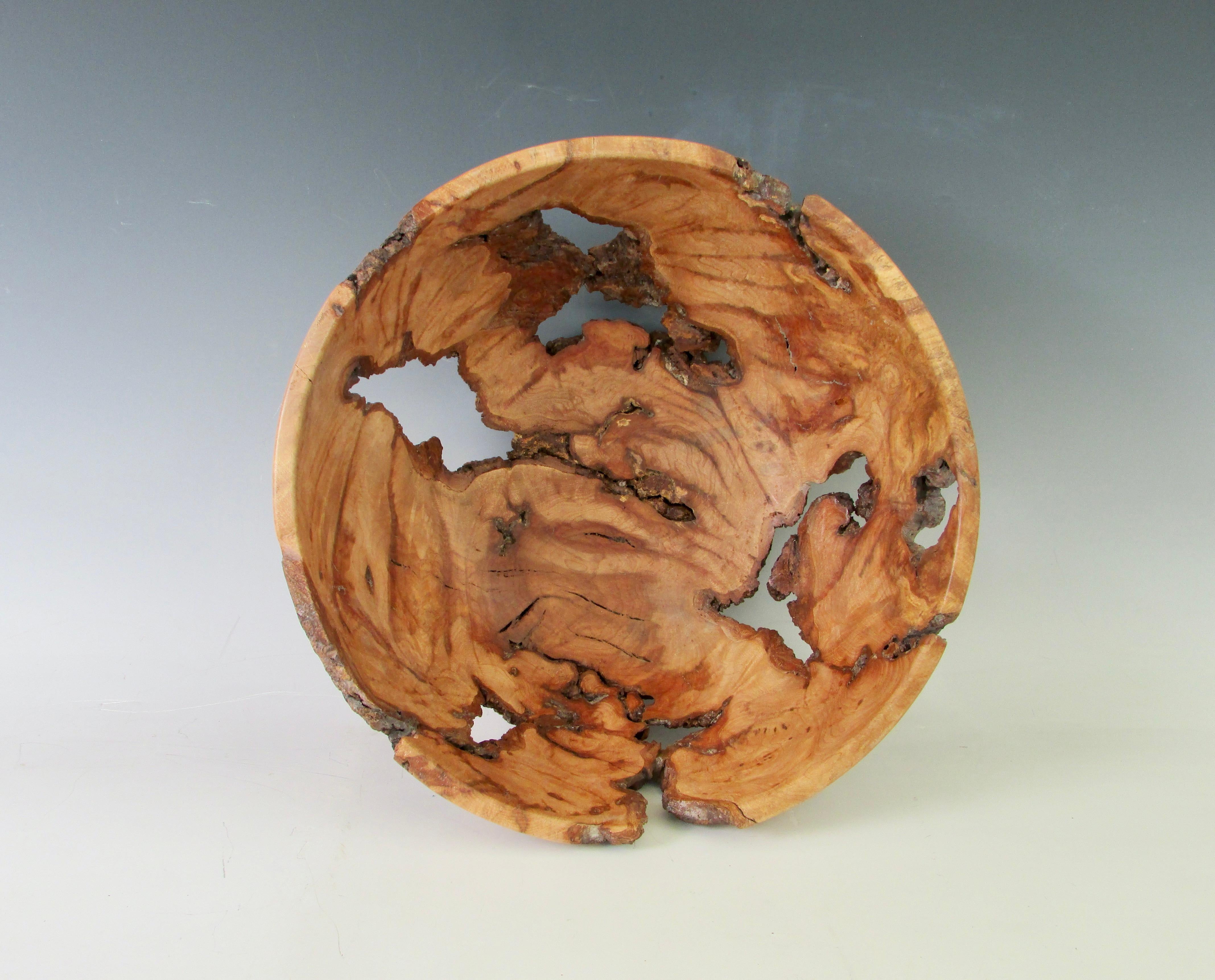 Natural Edge Turned Burl Wood Bowl In Good Condition For Sale In Ferndale, MI