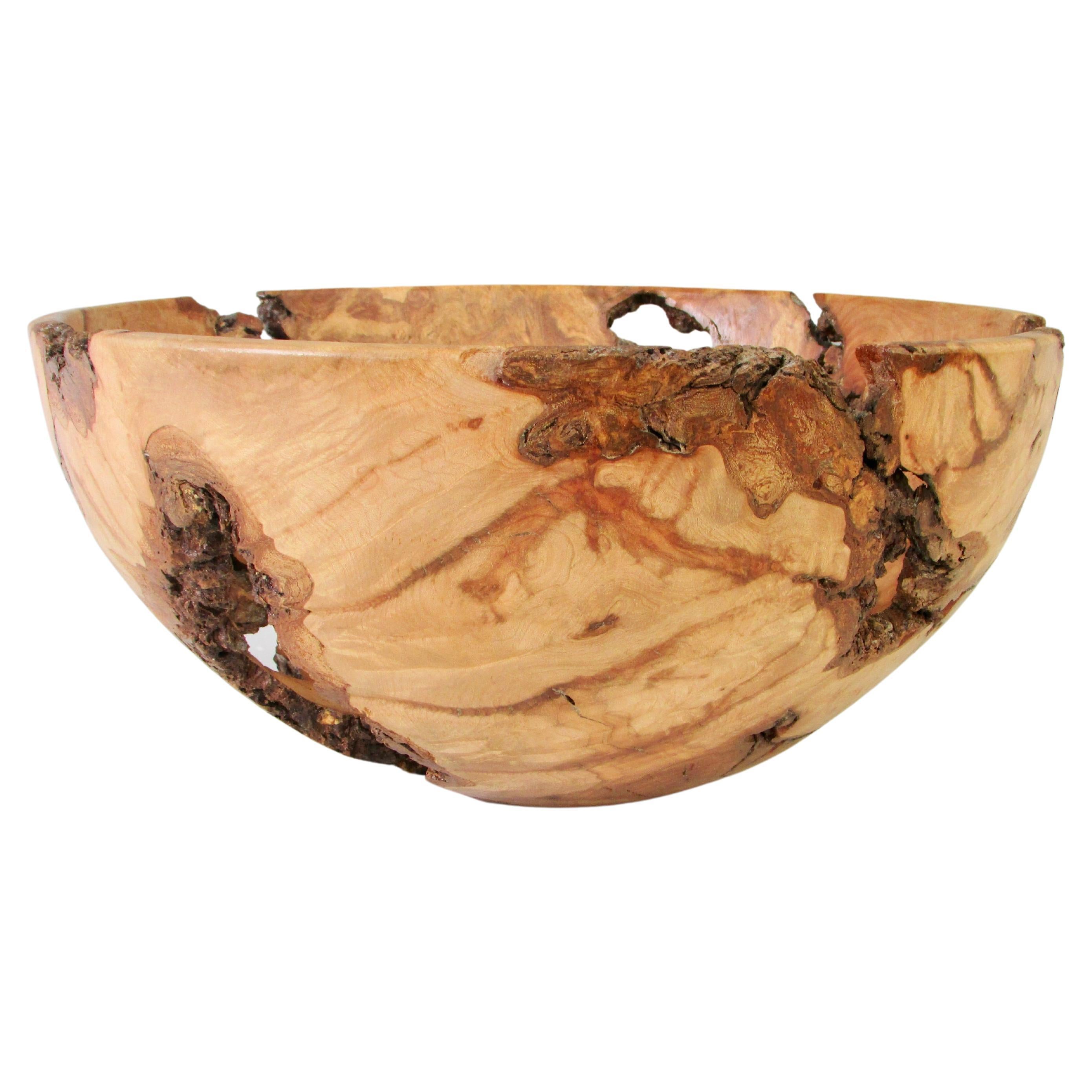 Natural Edge Turned Burl Wood Bowl For Sale