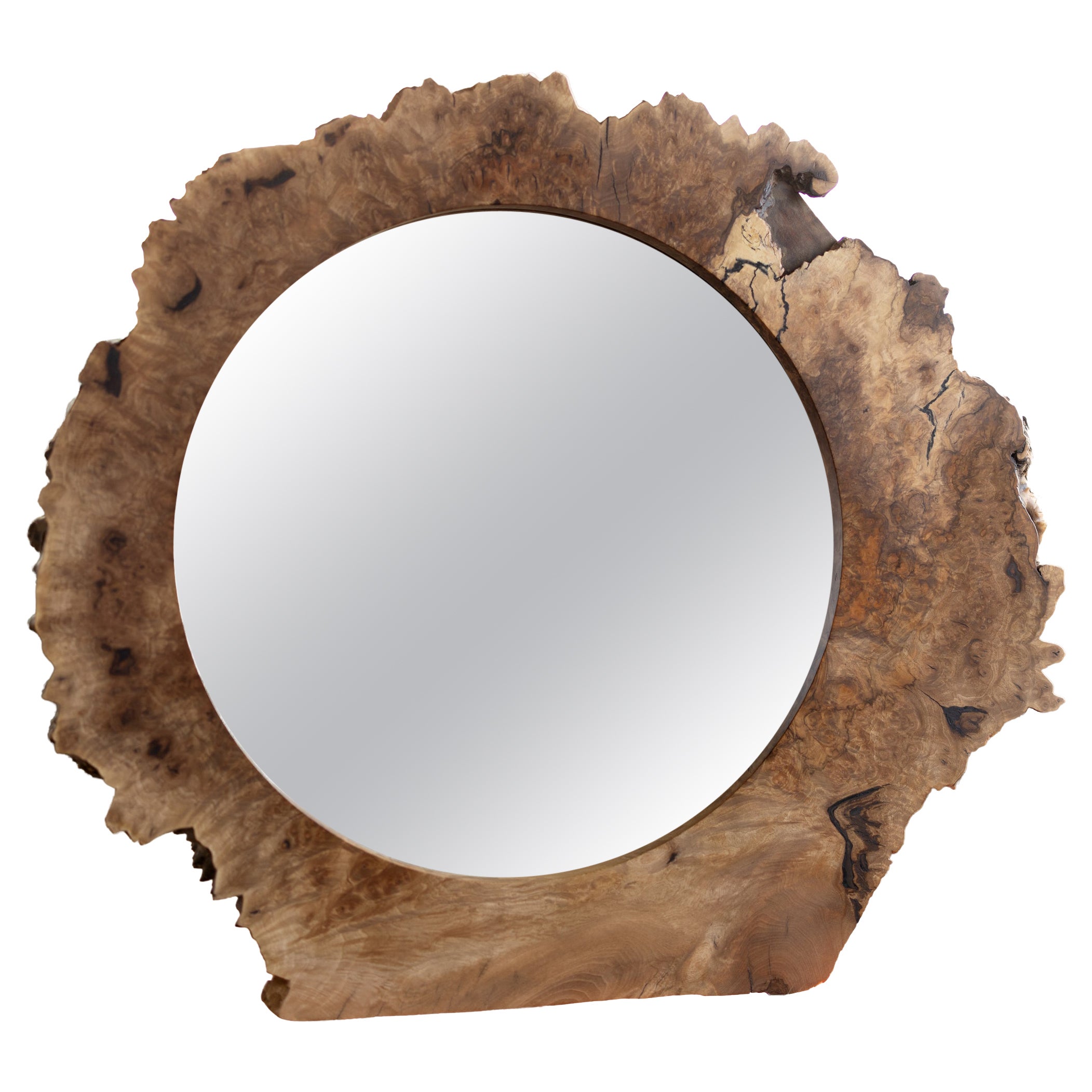 Natural Edge Walnut Burl Organic Shape Wall Hanging Mirror by Alabama Sawyer For Sale