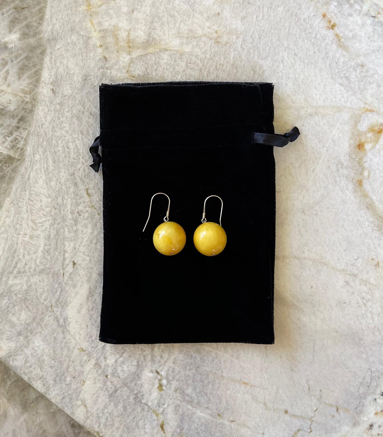 Women's or Men's Natural Egg Yolk Baltic Amber and Sterling Silver Statement Drop Earrings For Sale