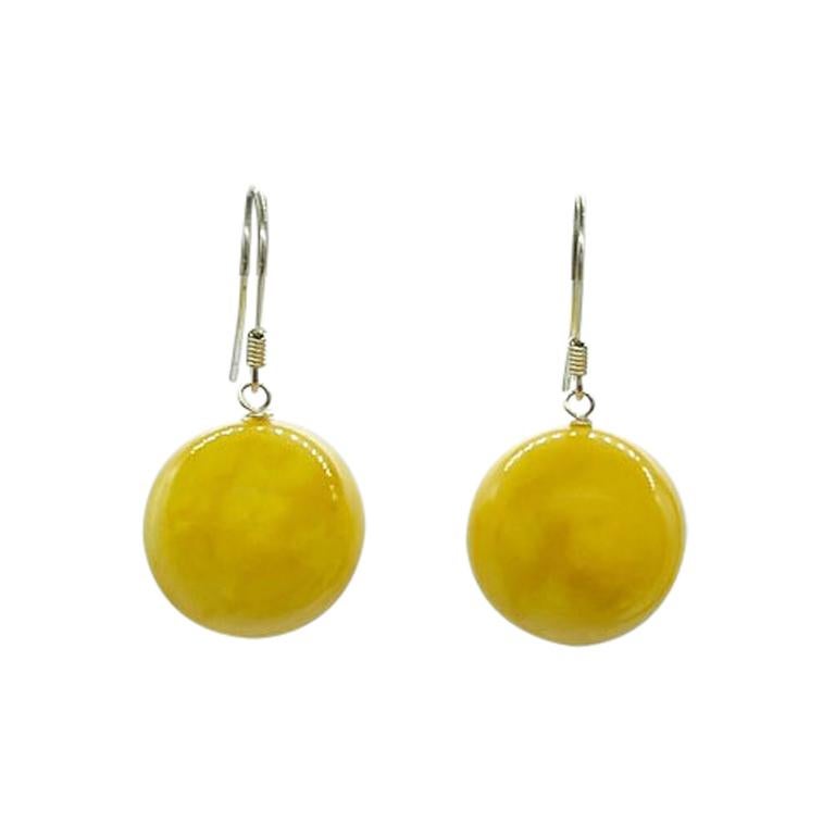 Natural Egg Yolk Baltic Amber and Sterling Silver Statement Drop Earrings For Sale