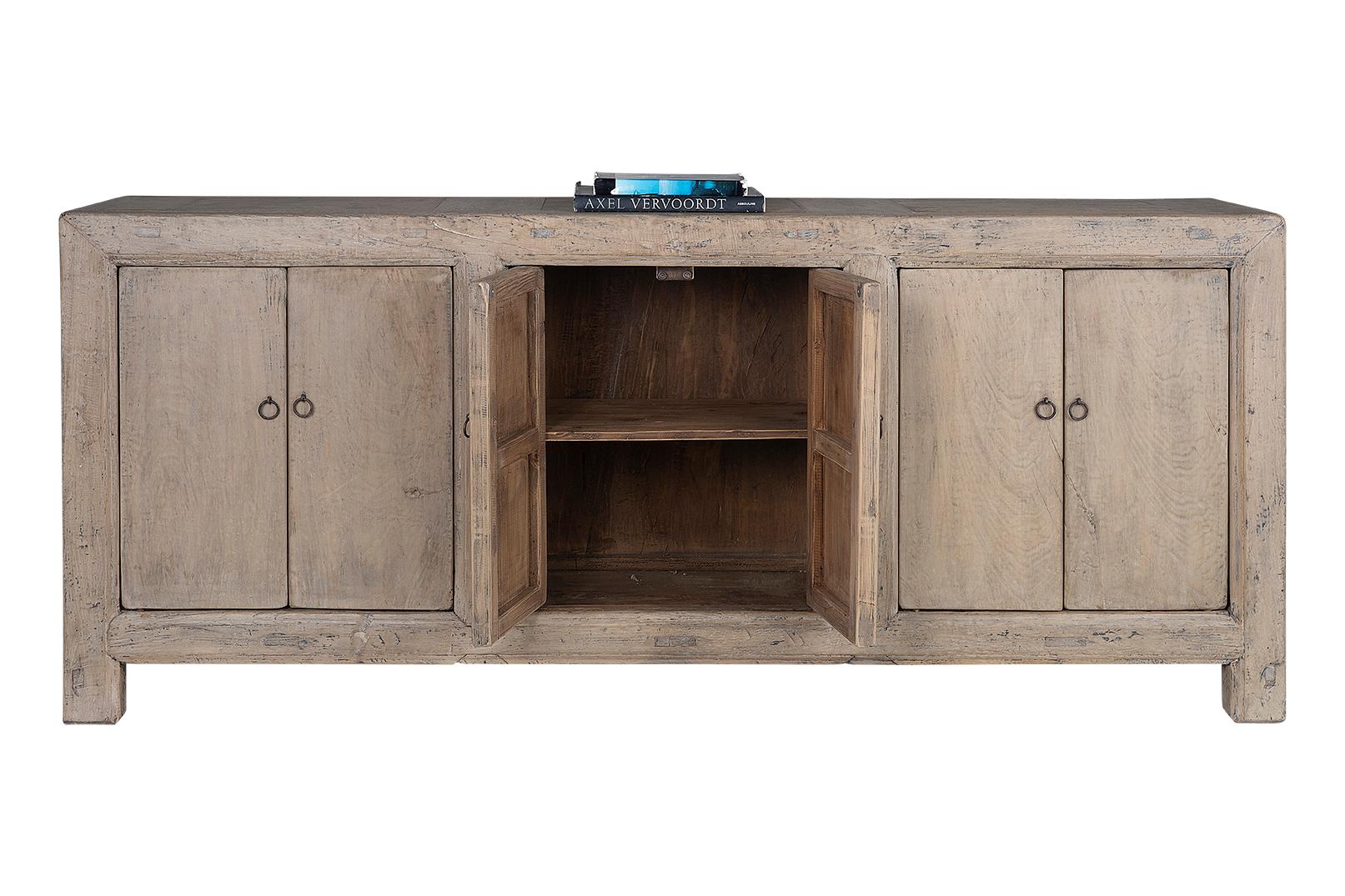 Natural Elm Original Paint Patina Six Door Server In Good Condition For Sale In Dallas, TX