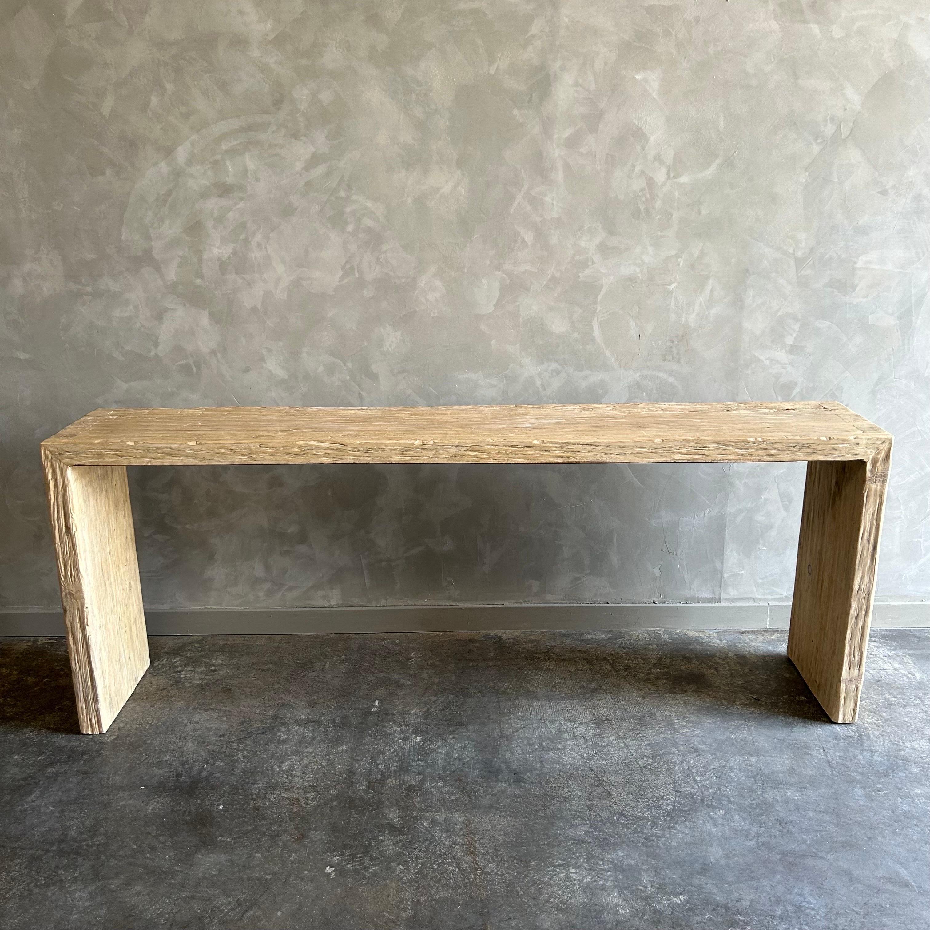 Natural Elm Wood Reclaimed Waterfall Style Console Table  8