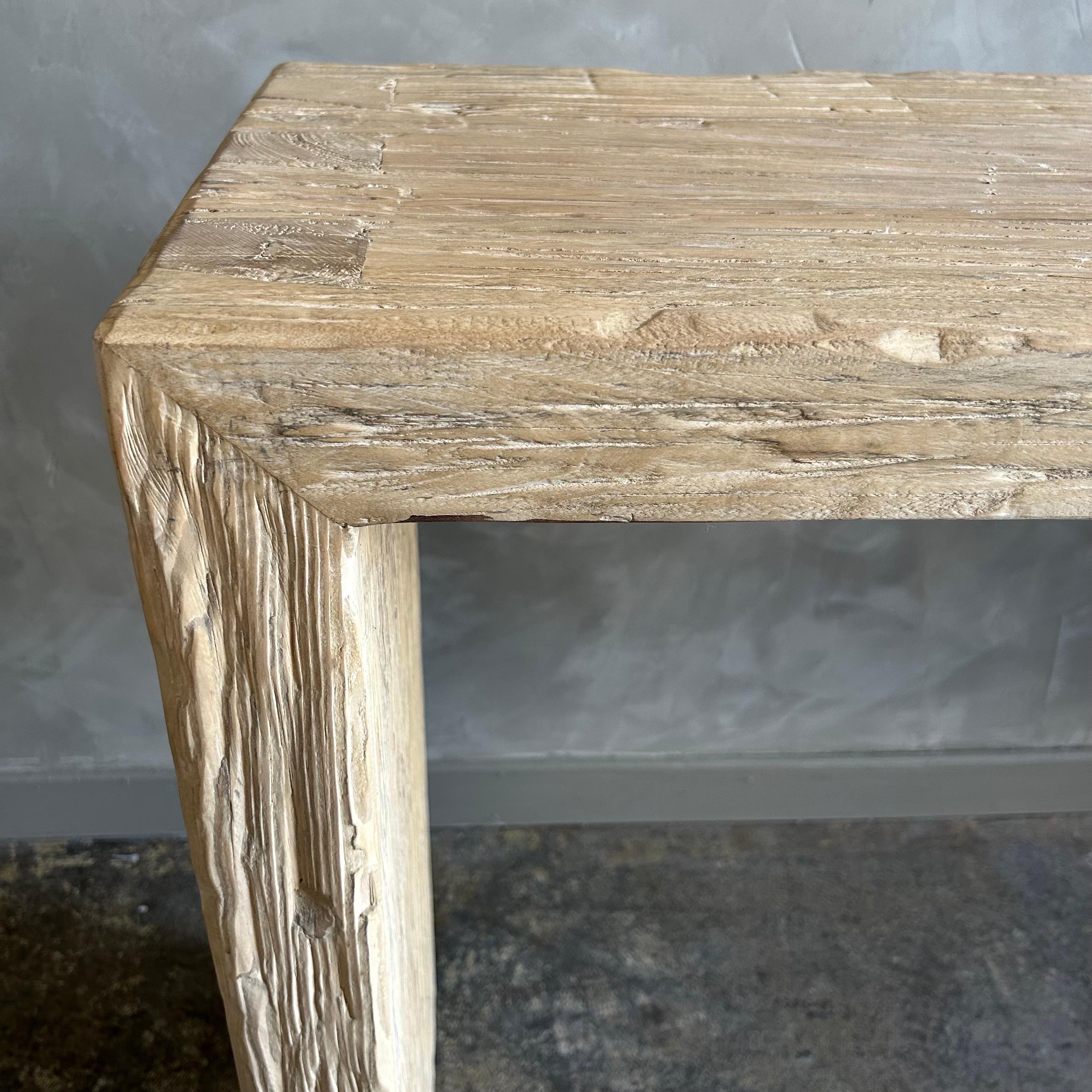 Natural Elm Wood Reclaimed Waterfall Style Console Table  9