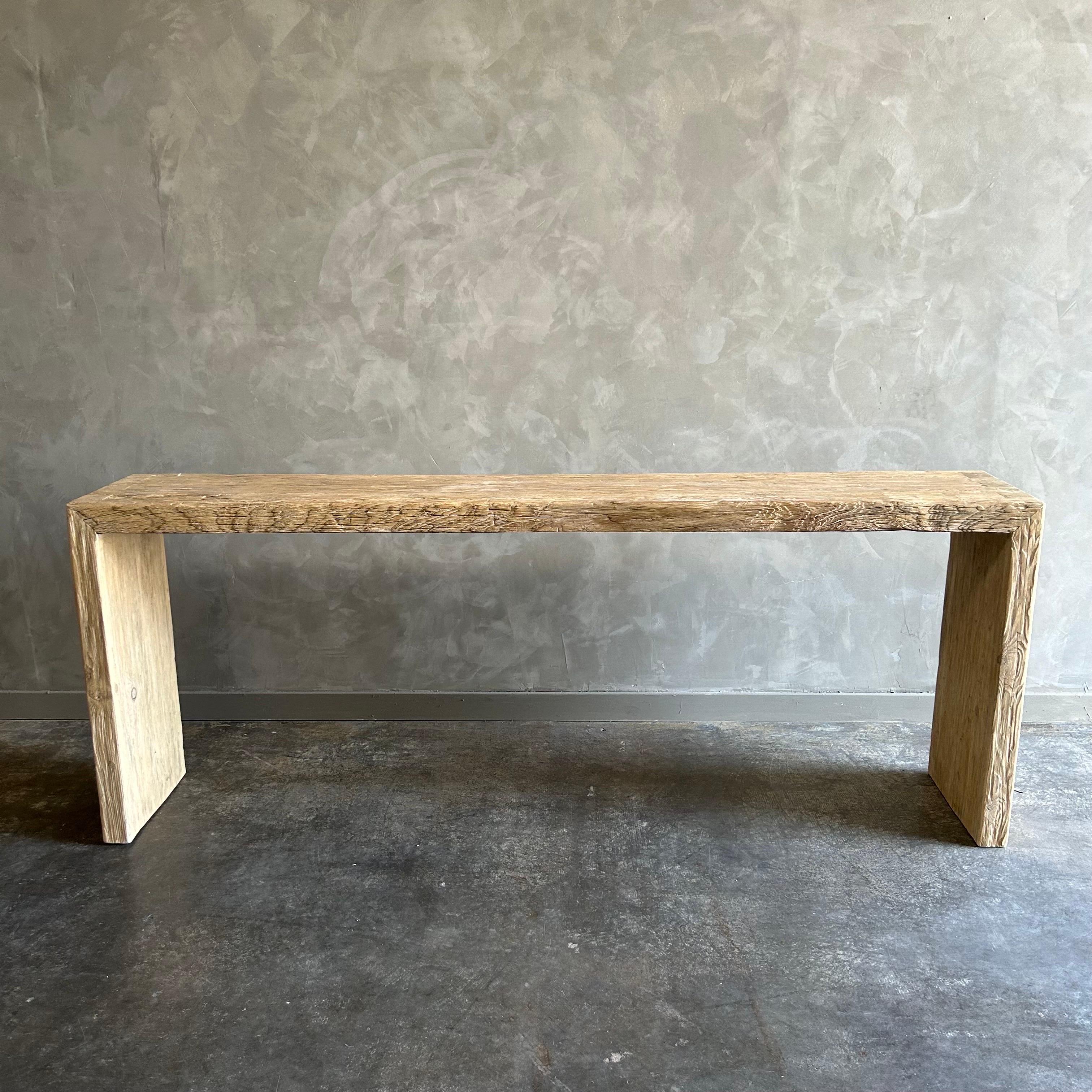 Contemporary Natural Elm Wood Reclaimed Waterfall Style Console Table 