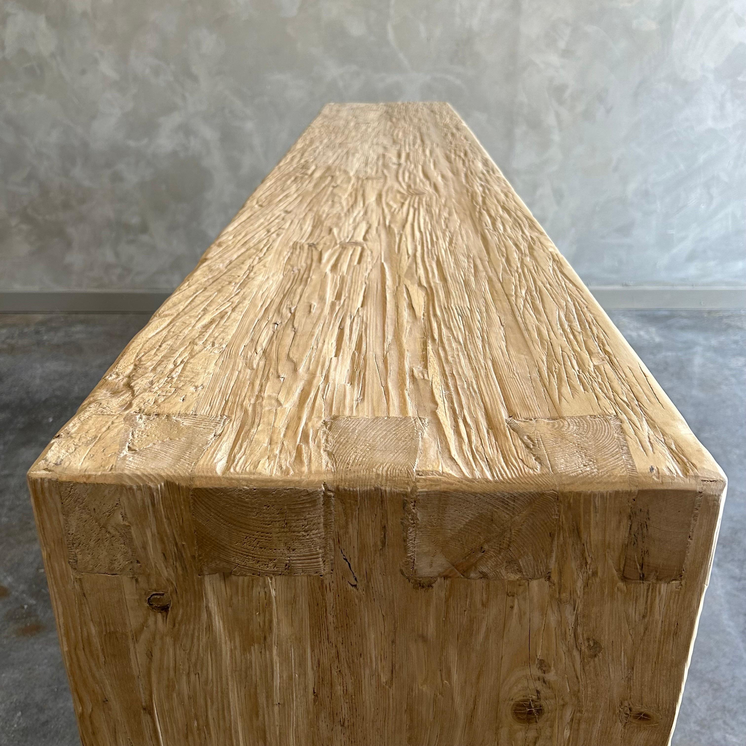 Contemporary Natural Elm Wood Reclaimed Waterfall Style Console Table