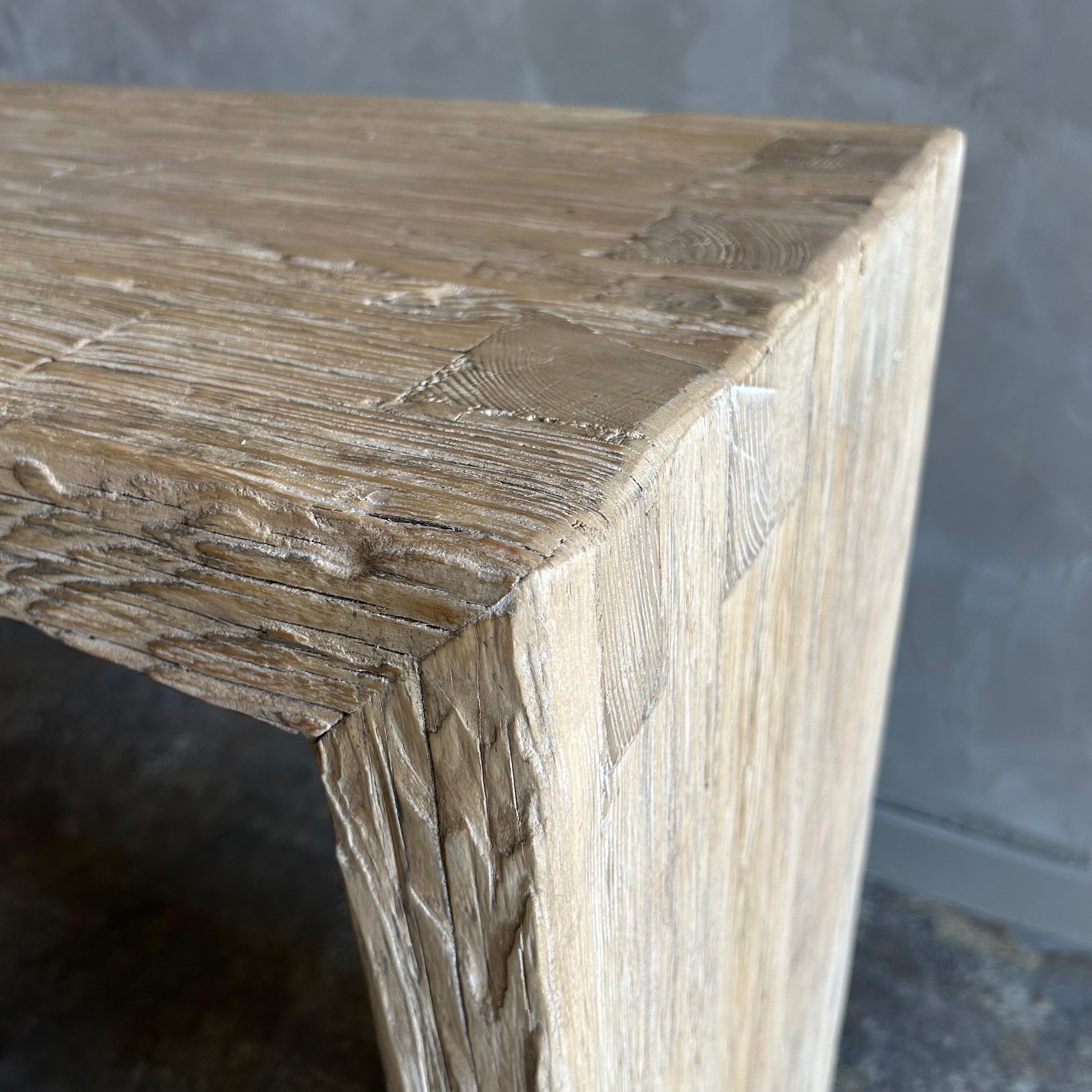 Natural Elm Wood Reclaimed Waterfall Style Console Table  1