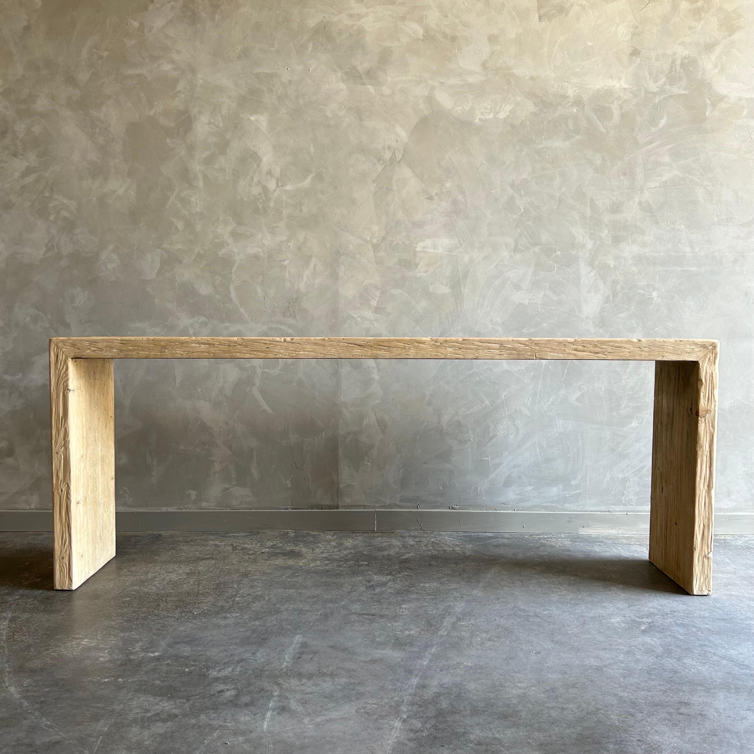 Natural Elm Wood Reclaimed Waterfall Style Console Table 1