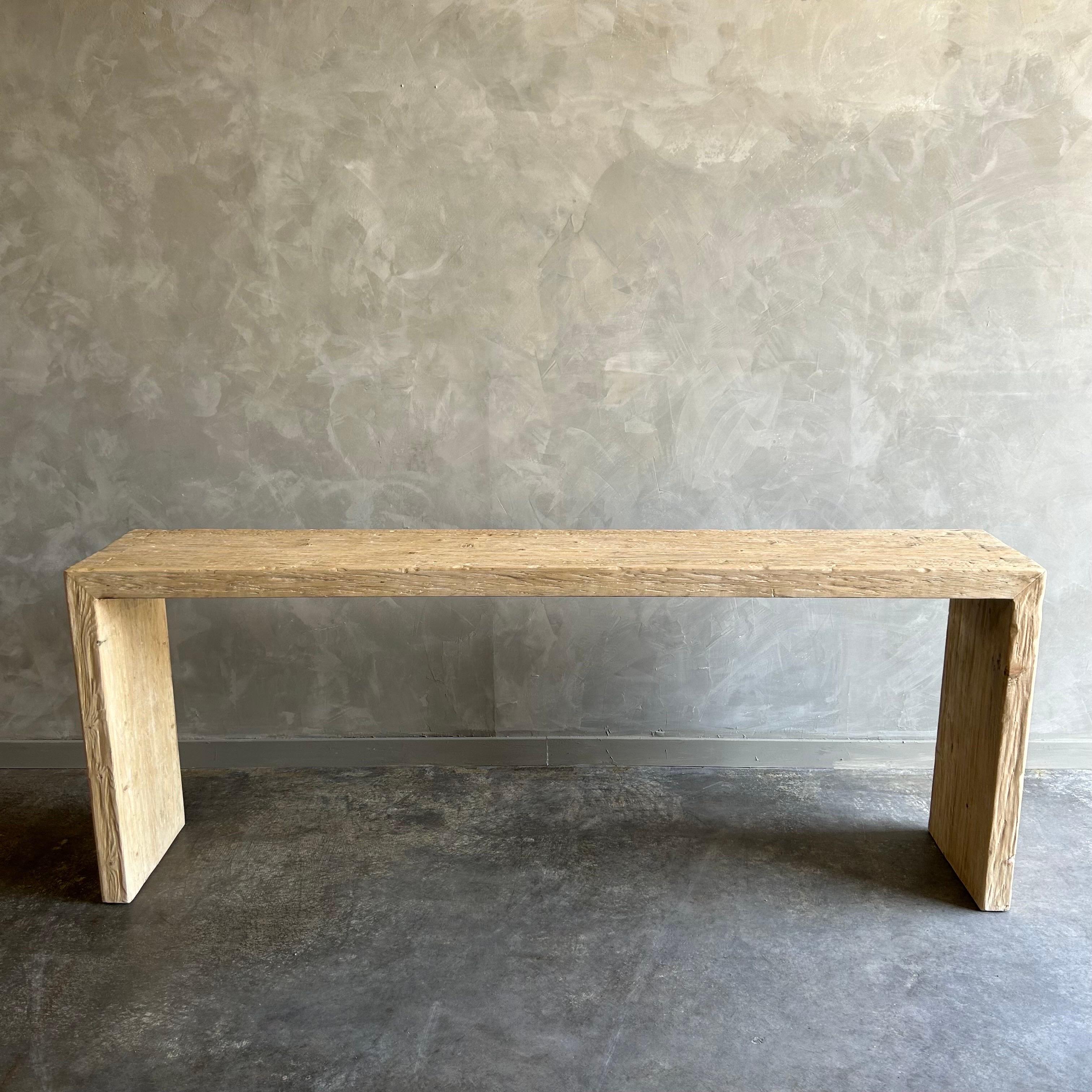 Natural Elm Wood Reclaimed Waterfall Style Console Table 2