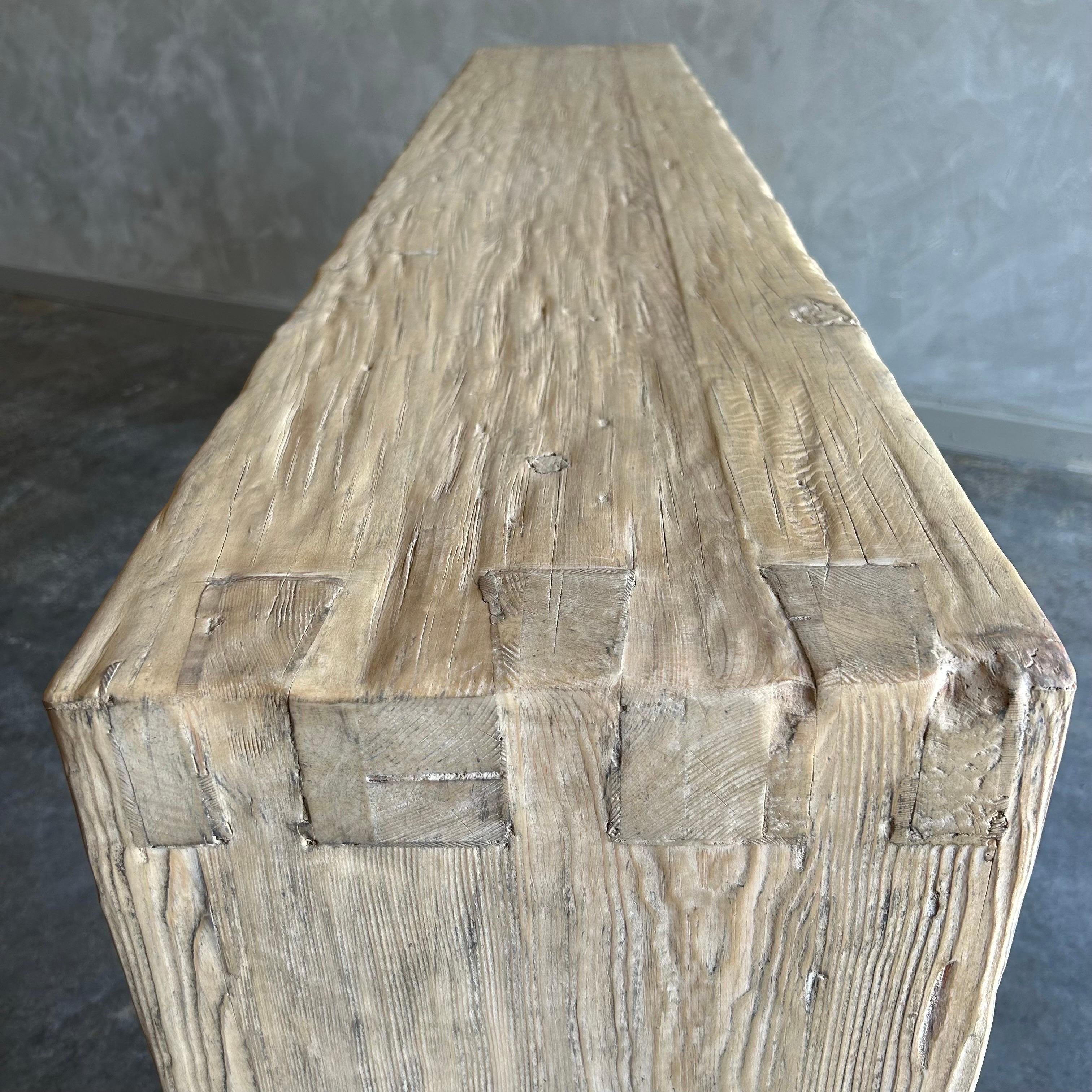 Table console en bois d'orme naturel récupéré style cascade en vente 2