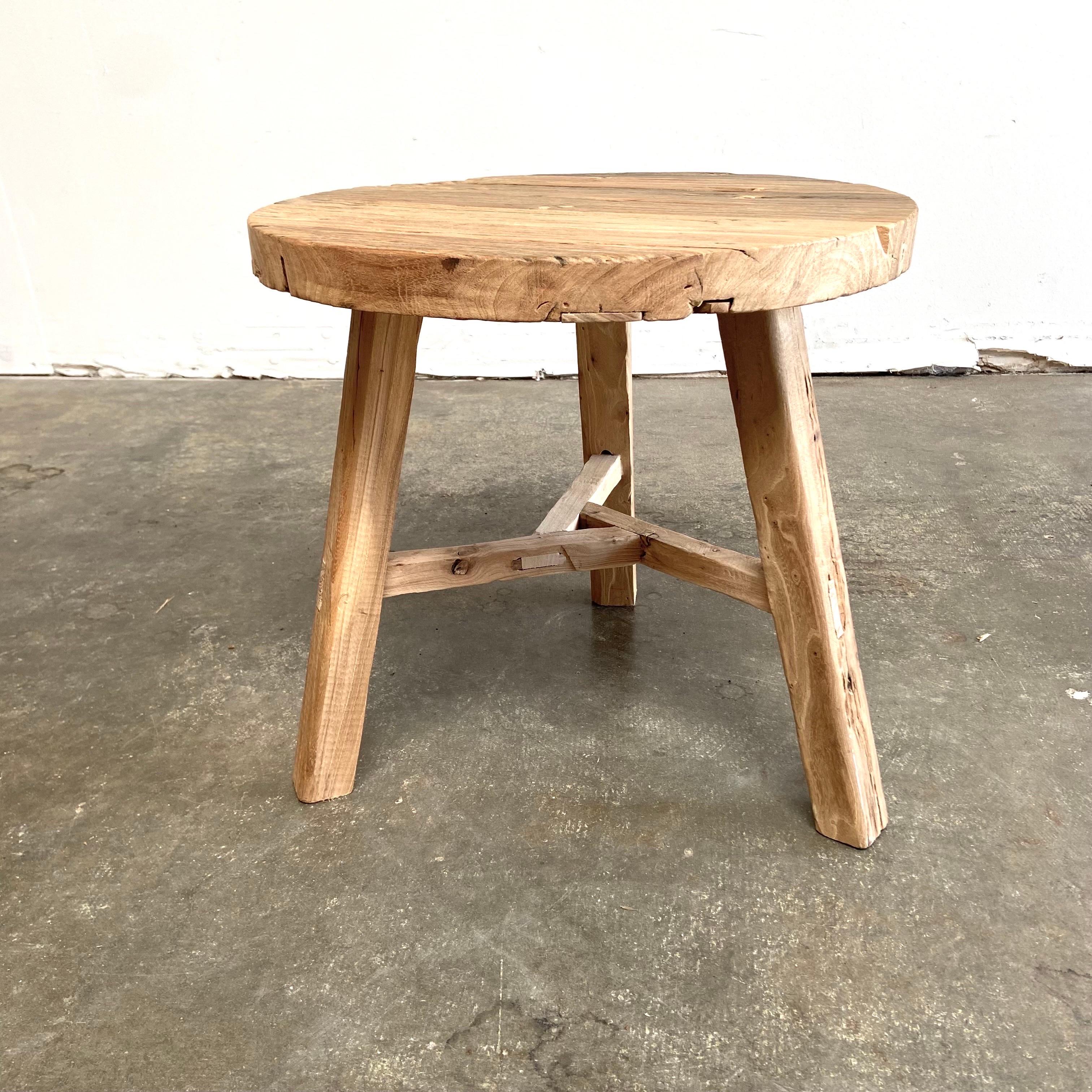 Contemporary Natural Elm Wood Side Table For Sale