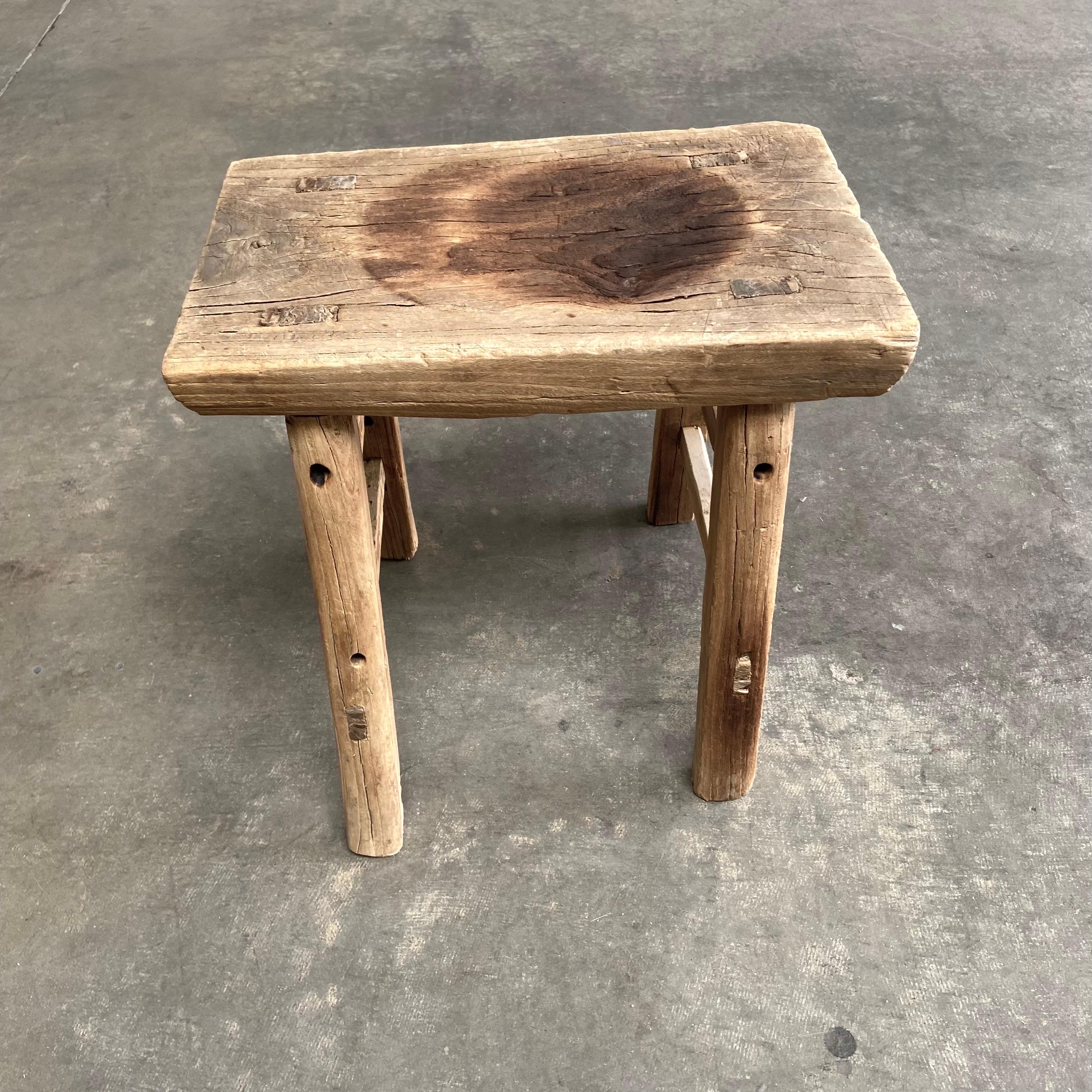 Asian Natural Elm Wood Stool For Sale