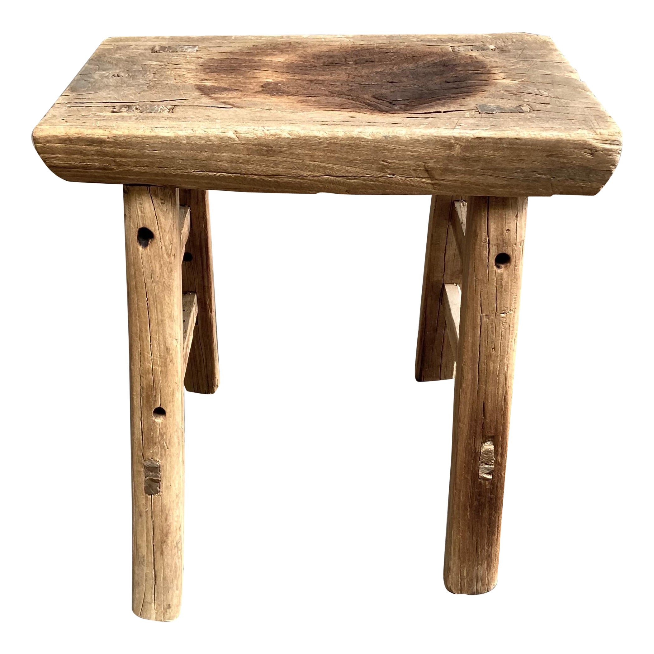 Sgabello in legno di olmo naturale