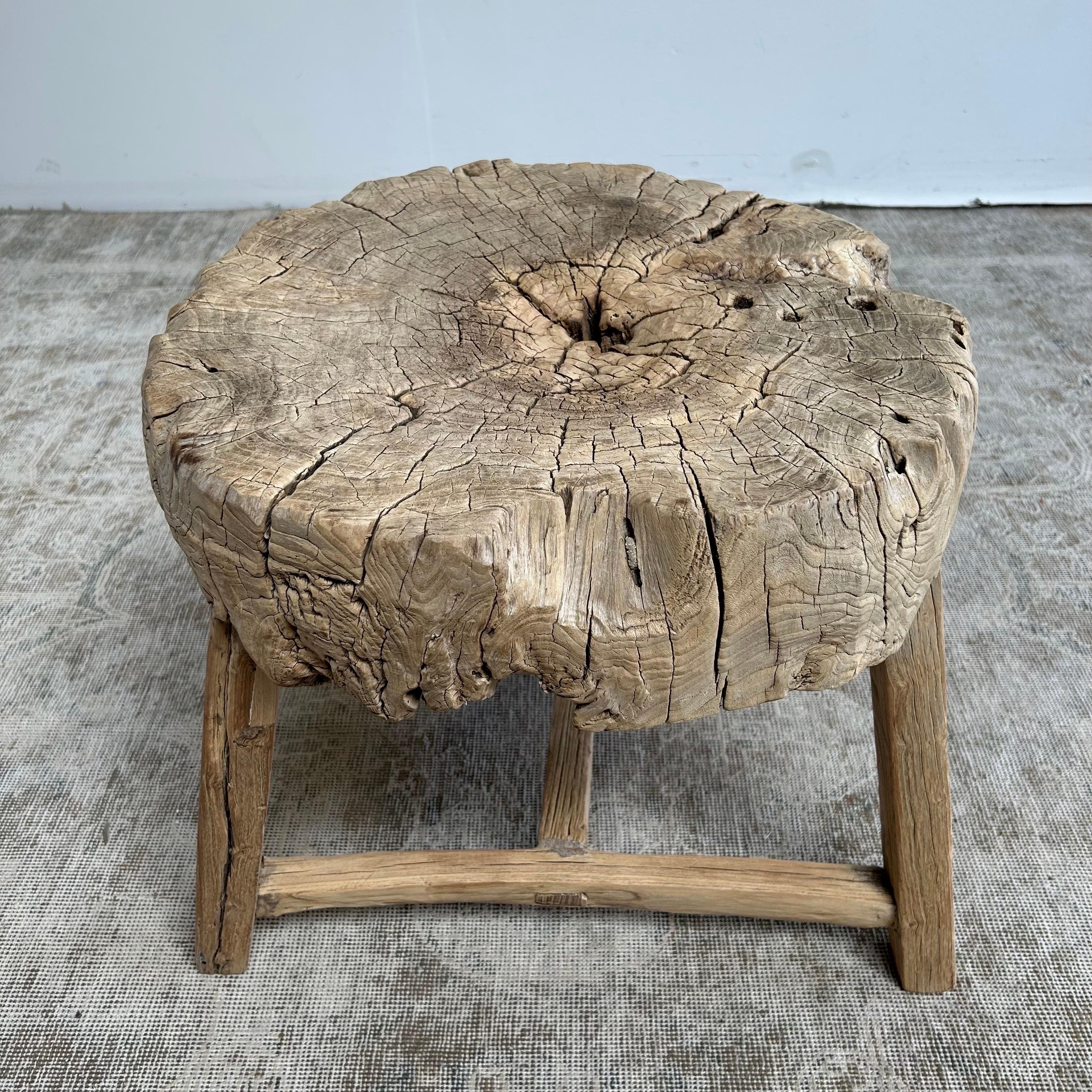 Natural Elm Wood Stump Chop Block Table For Sale 2