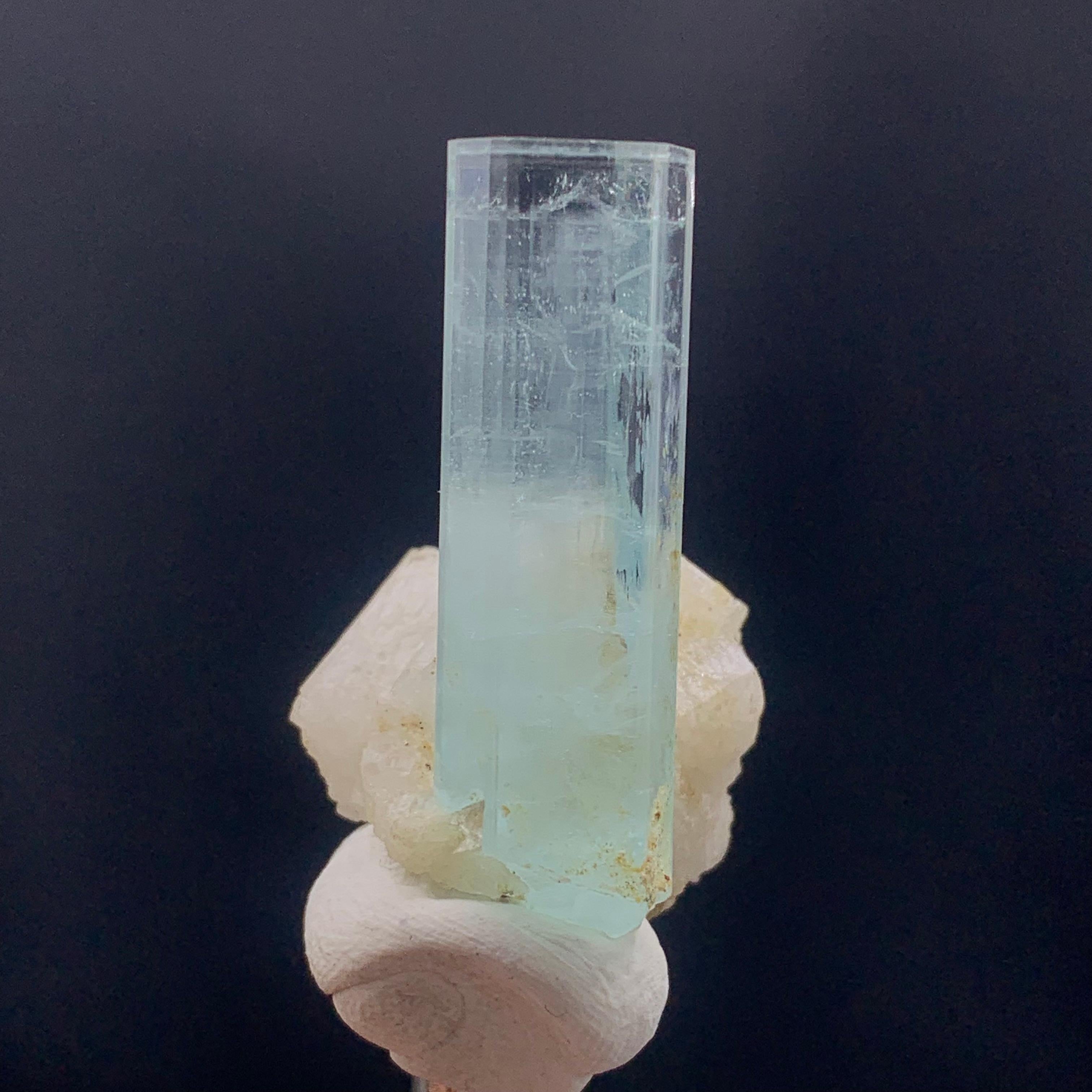 Crystal Natural Elongated Aquamarine Specimen on Matrix Mother Rock 11.83 Gram For Sale