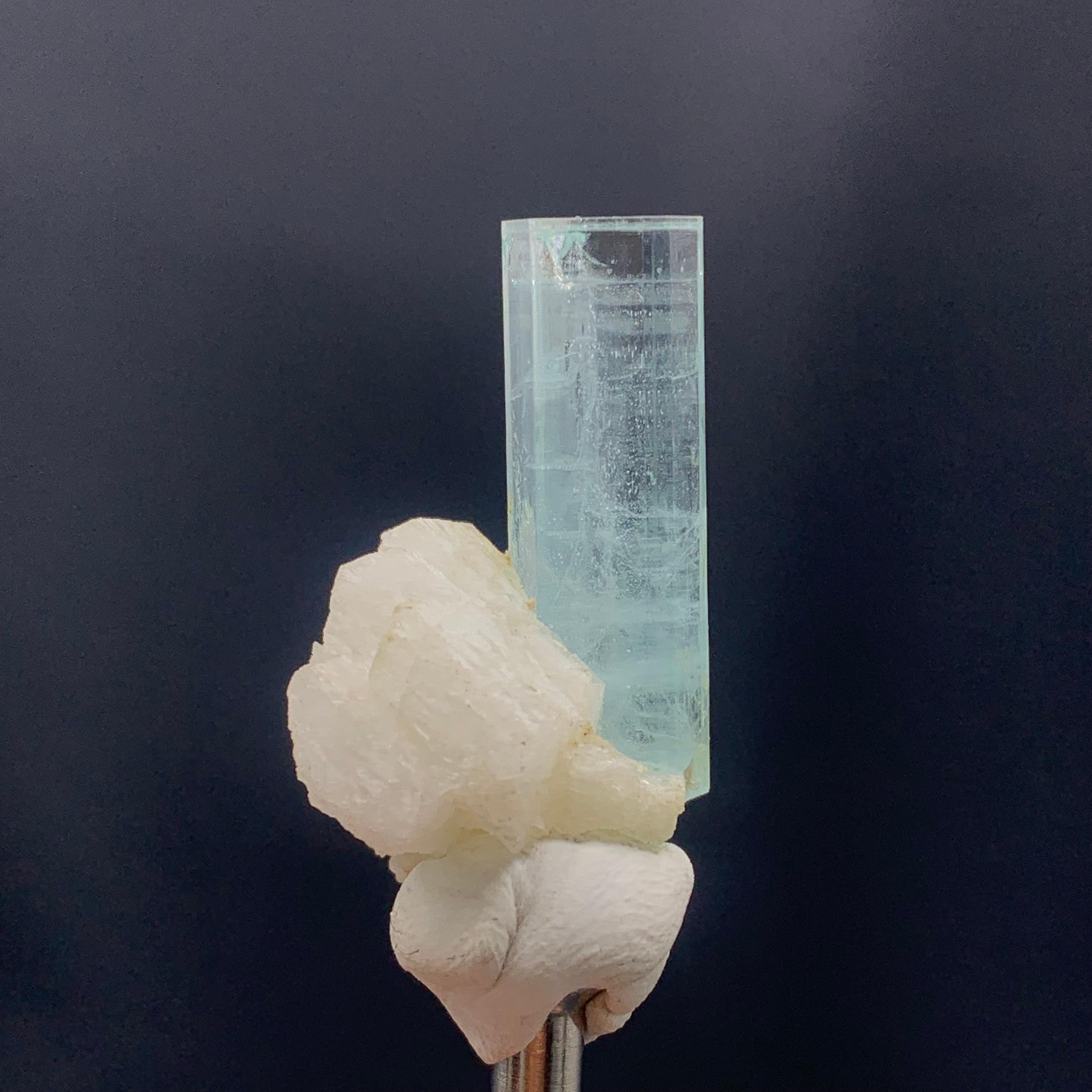 Pakistani Natural Elongated Aquamarine Specimen on Matrix Mother Rock 11.83 Gram For Sale