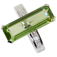 Natural Elongated Peridot 4.97 Cts and Diamond Cocktail Ring, Burma, No Heat