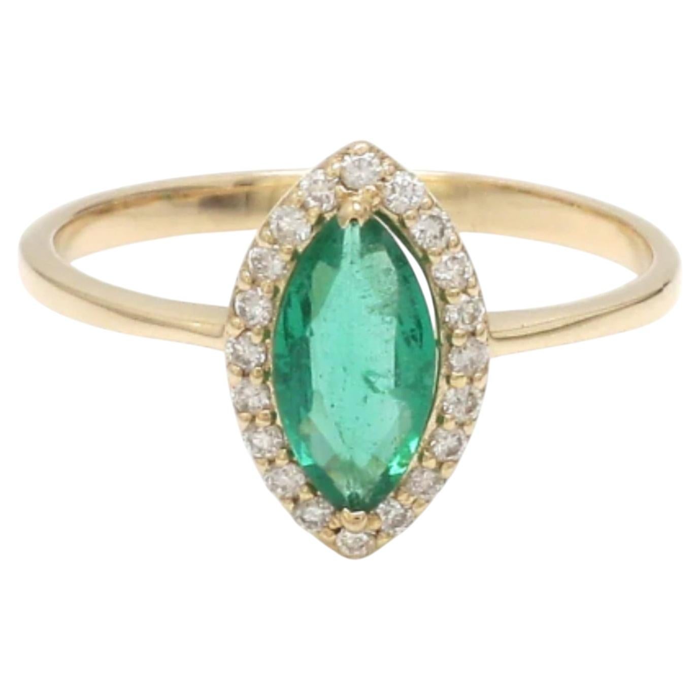 Emerald 0.41ct & Diamond 0.16ct Ring in 14K Yellow Gold, Size 6.5 For Sale