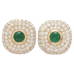 14K Yellow Gold Emerald 0.46ct & Diamond 1.07ct Earrings