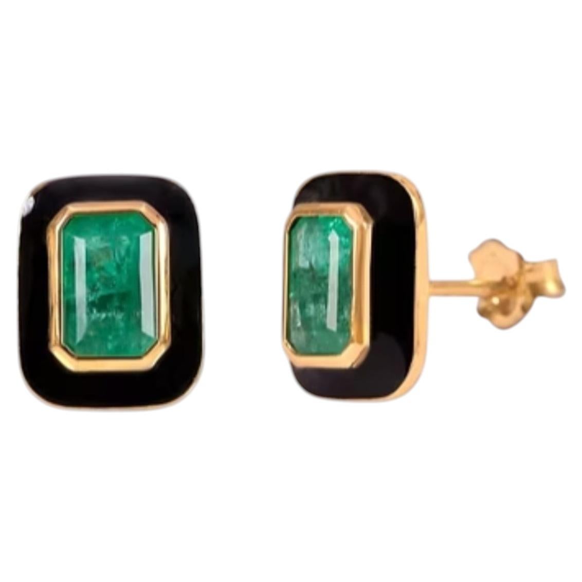 Orecchini a bottone con smeraldo naturale da 0,58 ct, taglio Asscher, in oro giallo 14k