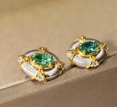 Natural Emerald 0.5cts & Diamond 0.12cts Earring in 14k Gold
