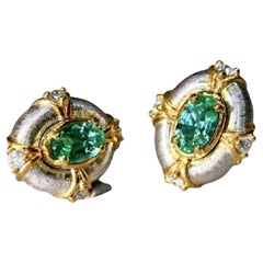 Natural Emerald 0.5cts & Diamond 0.12cts Earring in 14k Gold
