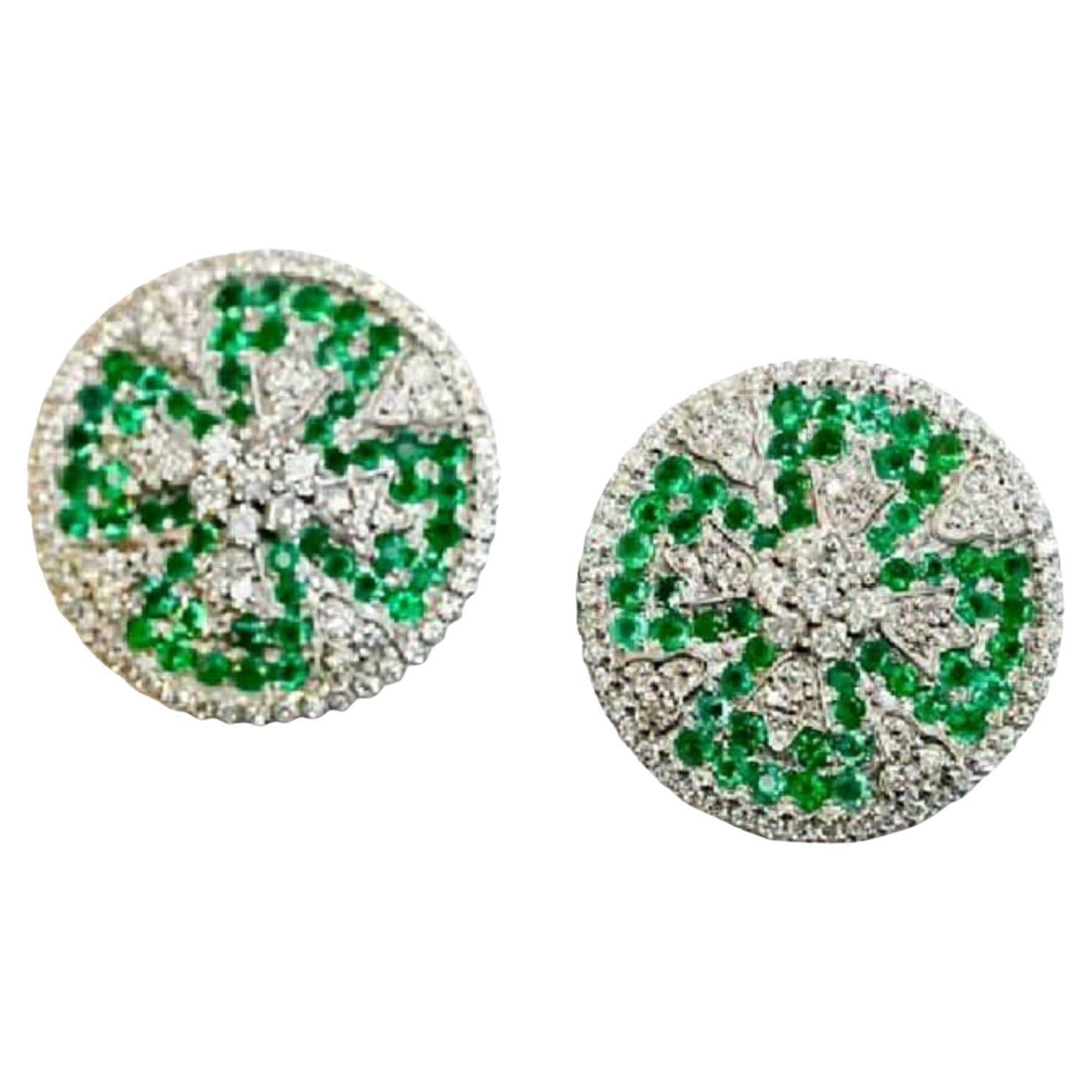 14k Gold Emerald 0.66ct & Diamond 0.62ct Stud Earrings For Sale