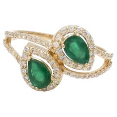 Natural Emerald 0.68cts & Diamond 0.41cts Ring in 14k Gold