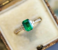 Natural Emerald 1.28cts & Diamond 0.19cts Ring in 14k Gold
