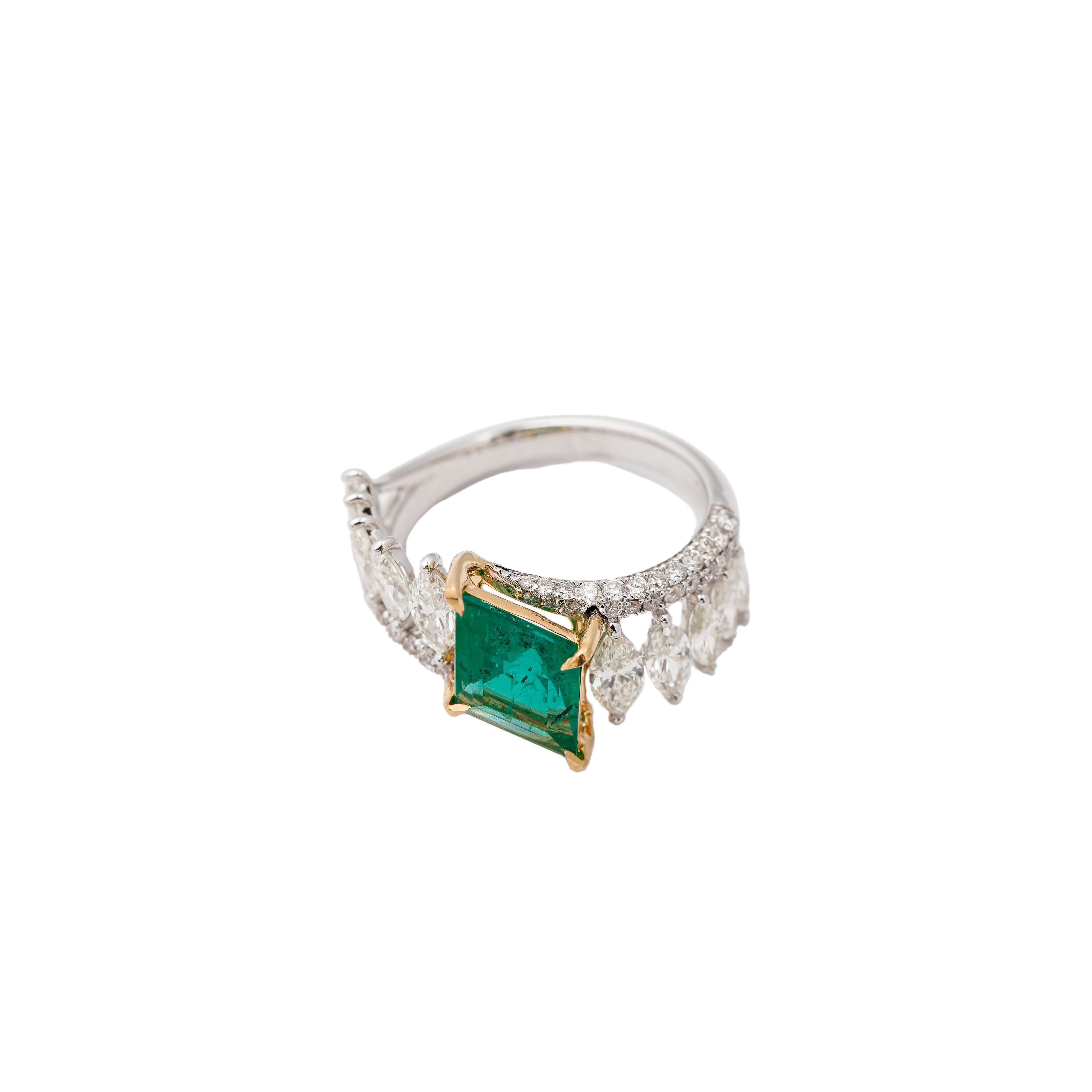 Natürlicher sambischer Smaragd 1,39cts & Diamant 1,62cts Ring in 18k Gold Damen im Angebot
