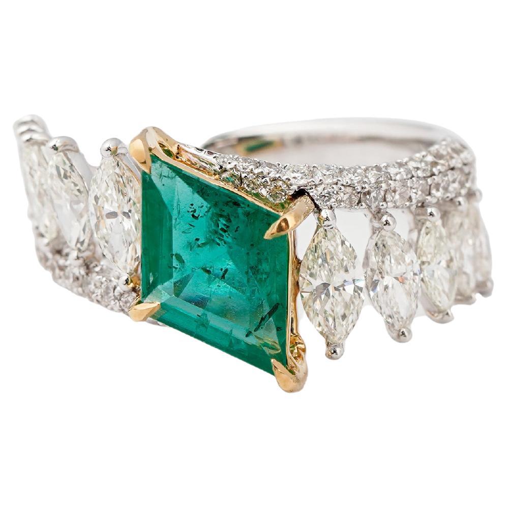 Natürlicher sambischer Smaragd 1,39cts & Diamant 1,62cts Ring in 18k Gold