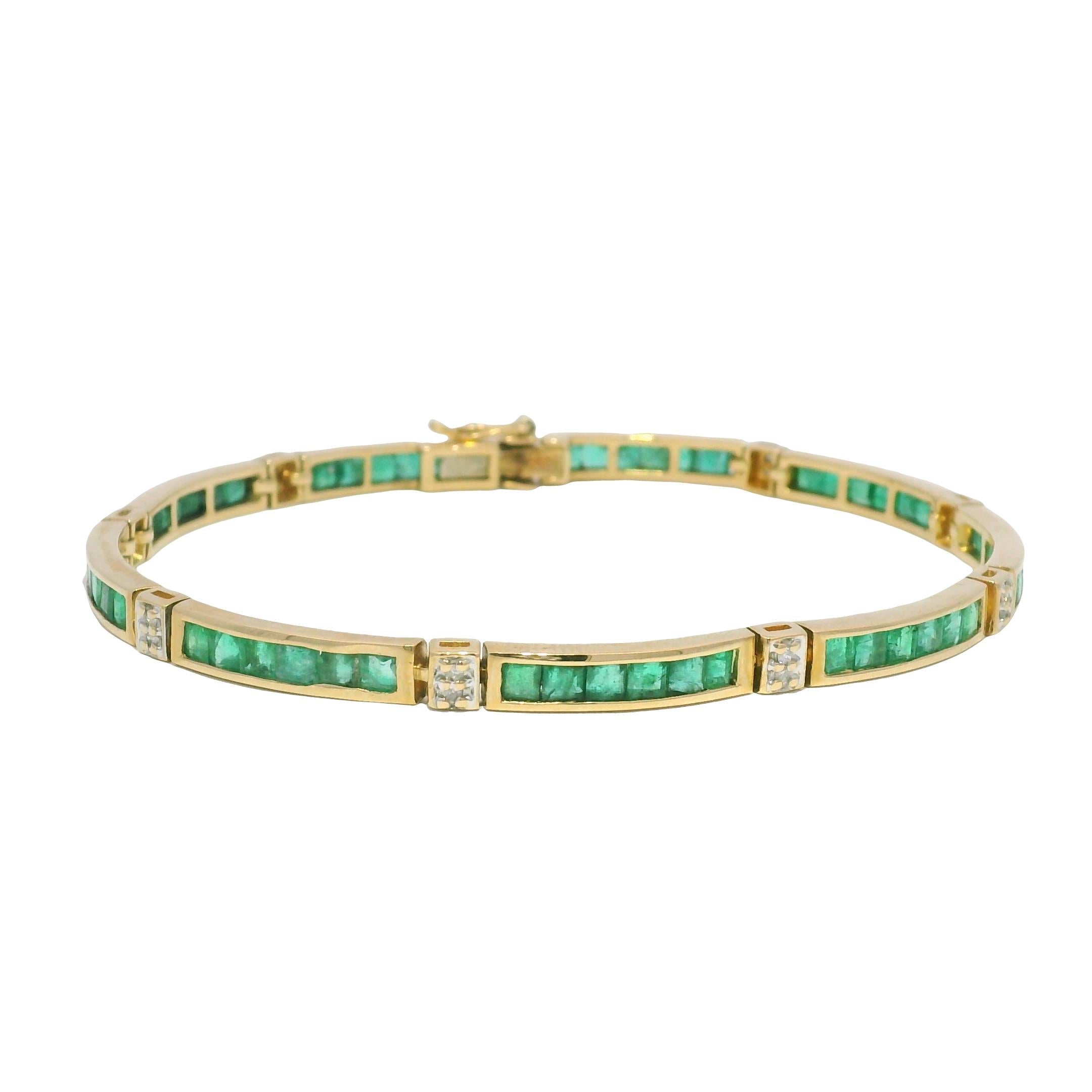 Women's Natural Emerald 14-Karat Channel Set Station Bracelet In Stock For Sale