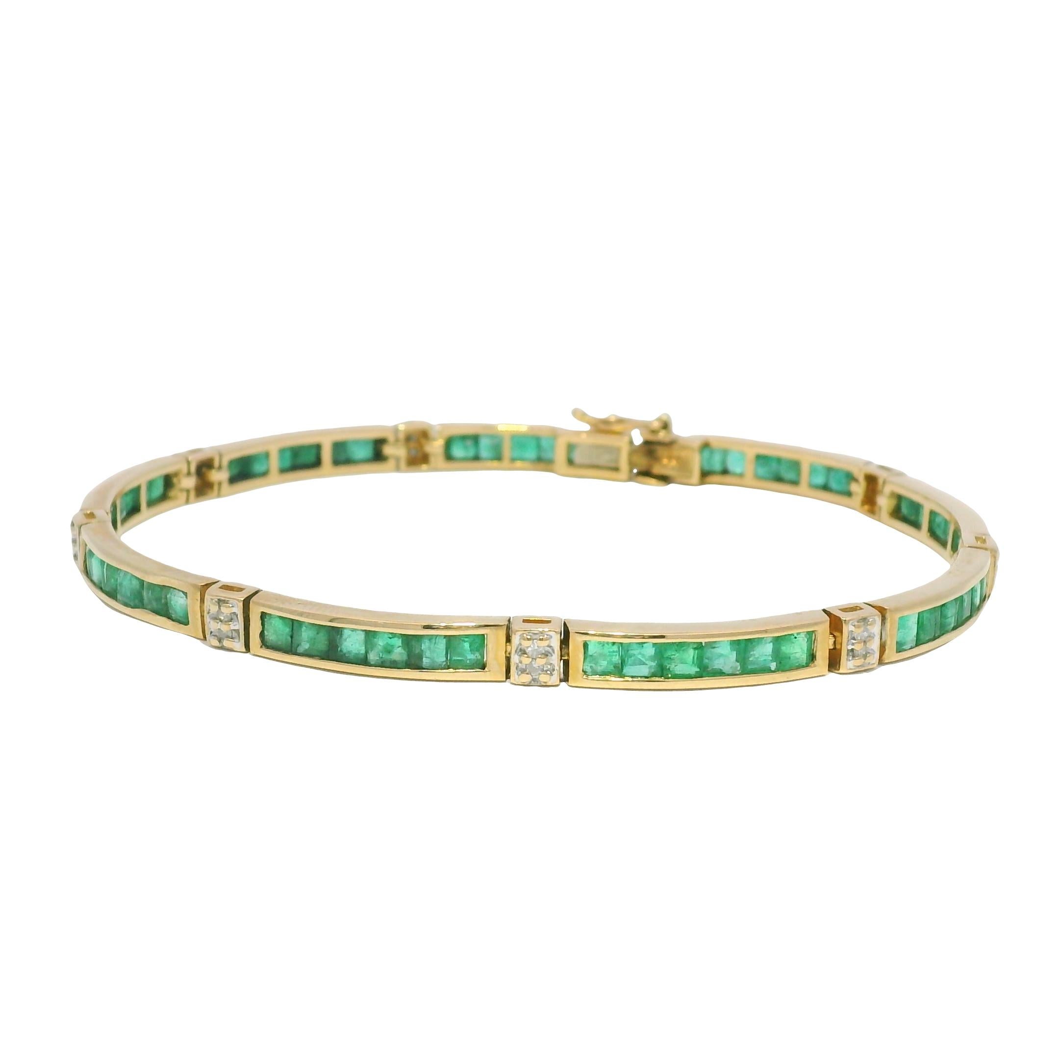 Natural Emerald 14-Karat Channel Set Station Bracelet In Stock For Sale 1