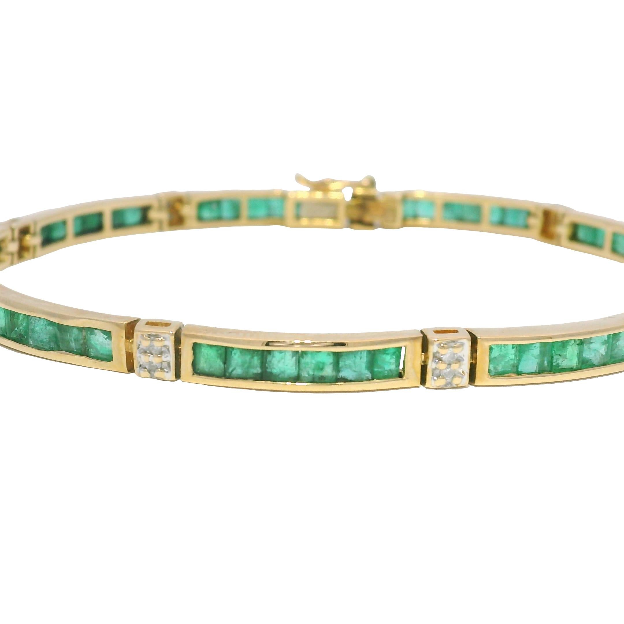 Natural Emerald 14-Karat Channel Set Station Bracelet In Stock For Sale 2