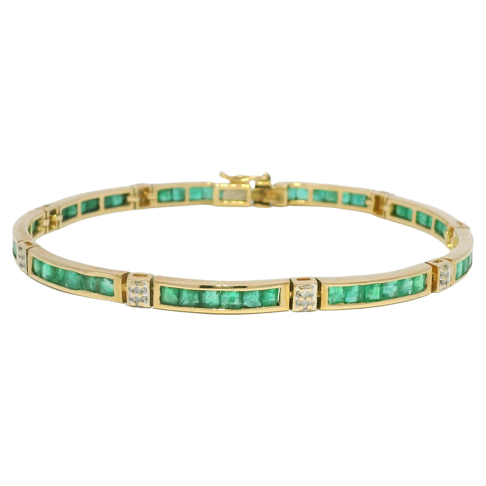 Natural Emerald 14-Karat Channel Set Station Bracelet In Stock For Sale