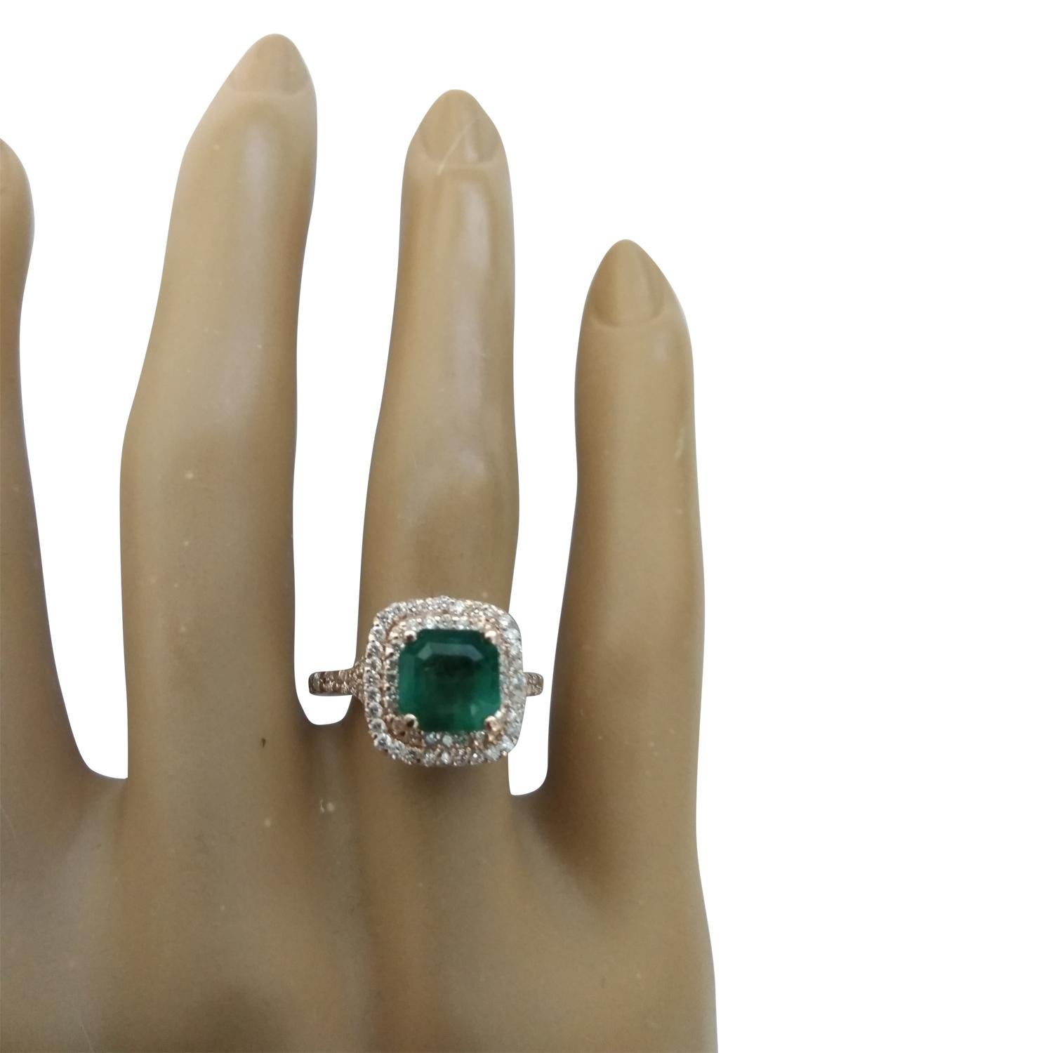 Emerald Cut Natural Emerald Diamond Ring In 14 Karat Rose Gold  For Sale